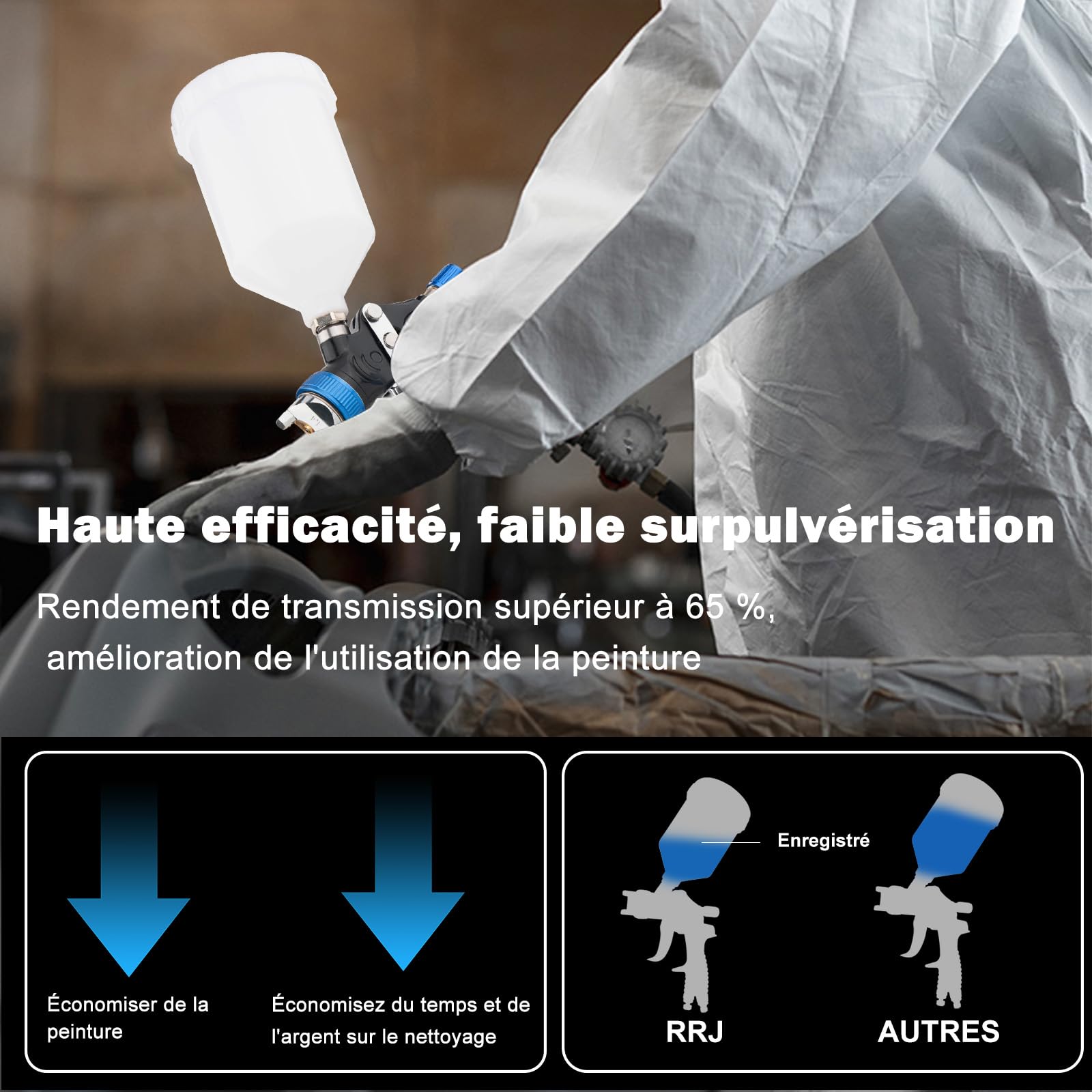 HVLP - Pistola professionale per verniciatura a gravità, 3 ugelli, 1,4/1,7/2,5 mm, tazza 600 cc per gravità e manometro HVLP mobili per auto pistola di riparazione (blu)