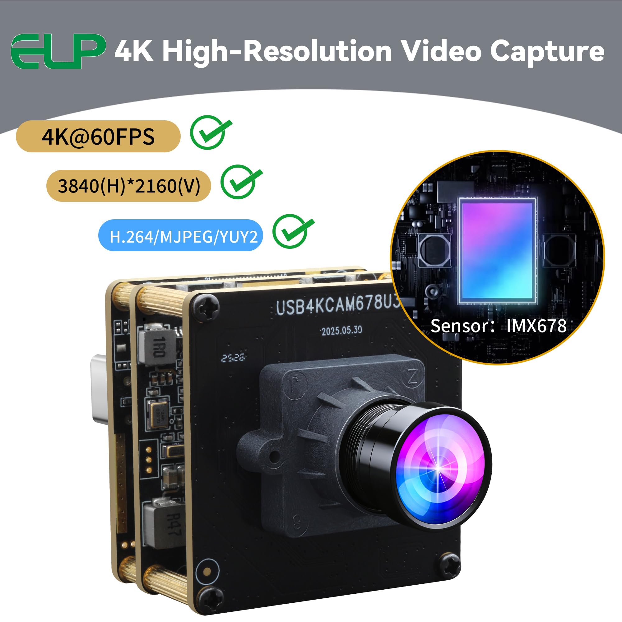 Amazon.co.jp: ELP 4K 60fps USB3.0 HDMIカメラモジュール H.264 広角
