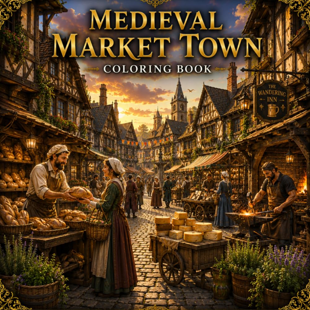 Medieval Market Town Coloring Book: Color Bakers, Merchants, Blacksmiths, Inns, Market Festivals and Everyday Life in a Charming Medieval Town ... Artisan Crafts & Cultural Traditions)