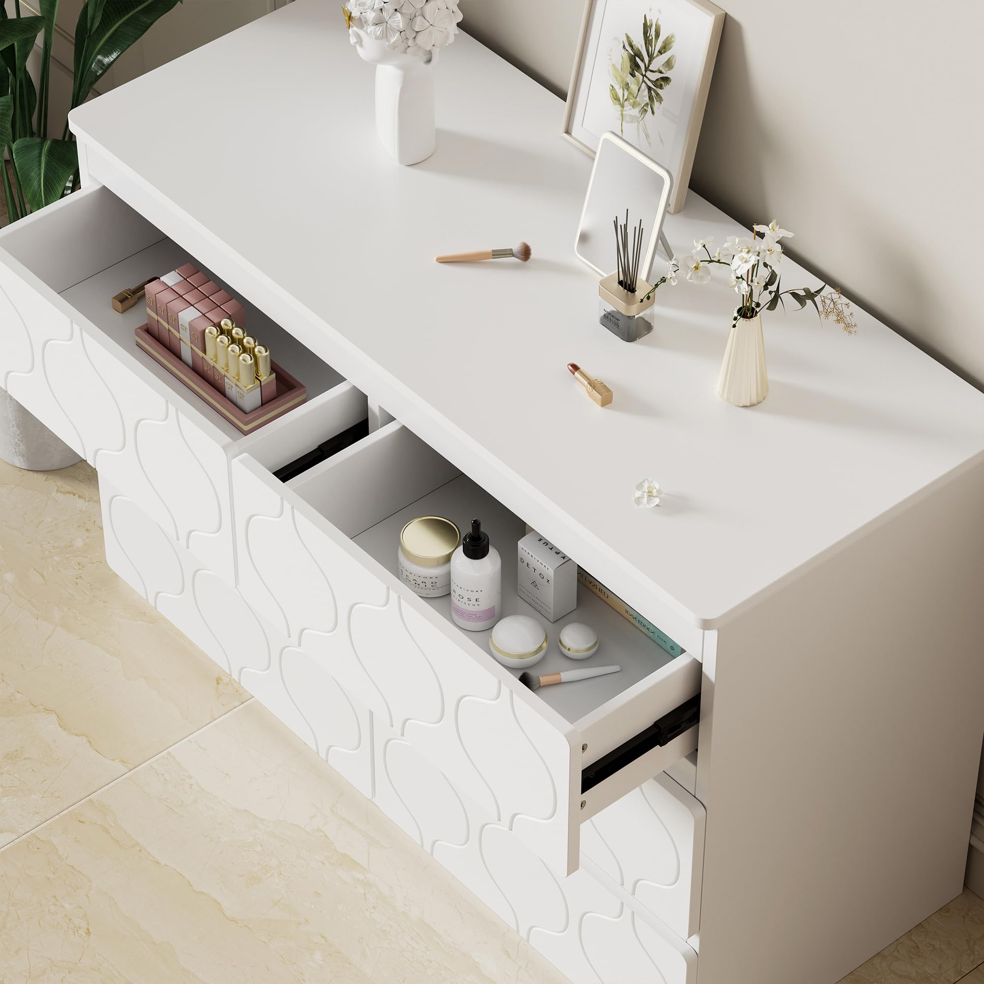 Aneutr Kommode Mit 6 Schubladen - Modernes Sideboard 100x34x73cm In Weiß