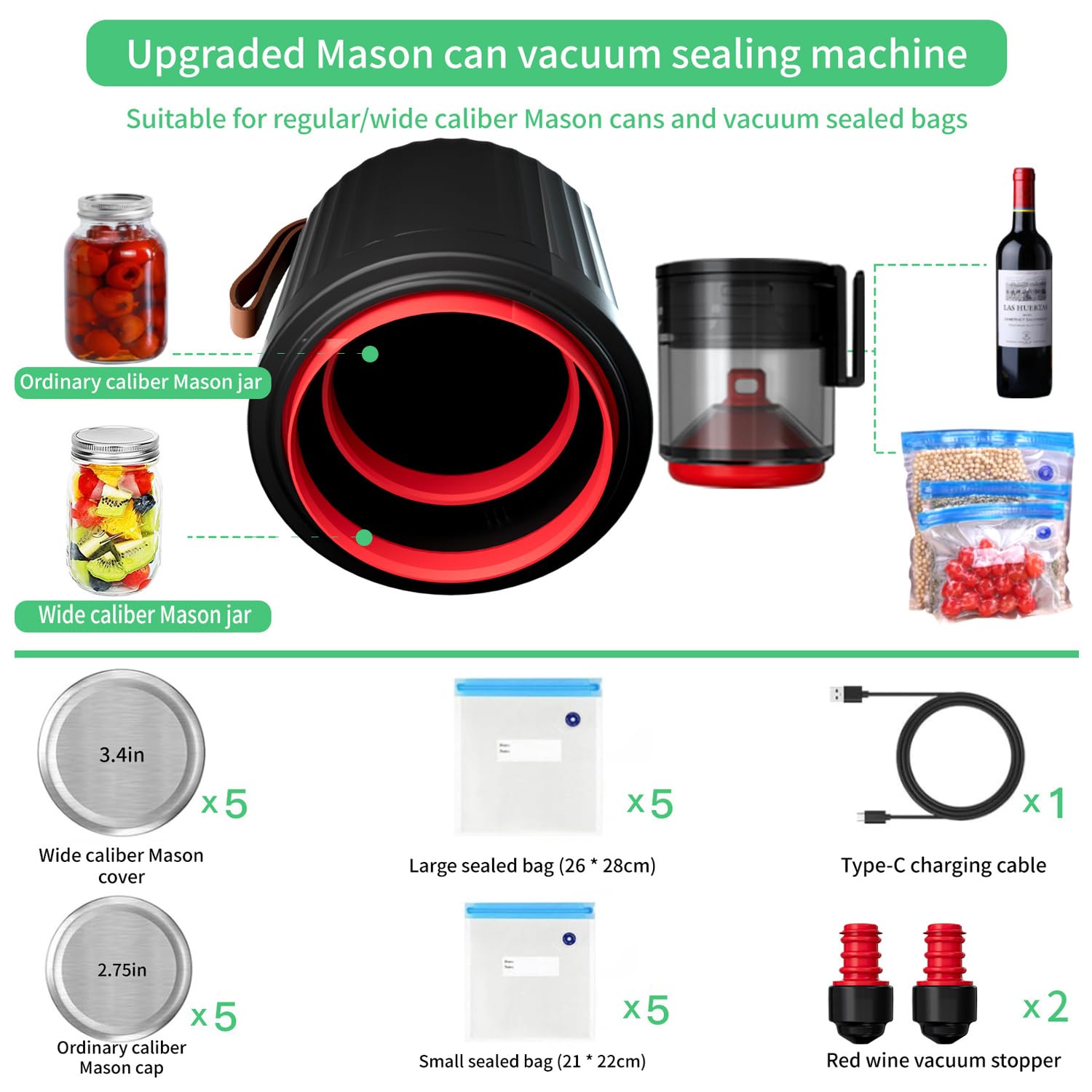 Macchina per Sottovuoto per Alimenti, Macchina per Sottovuoto Ad Aspirazione Forte Da 60 Kpa, Display A Led, Capacità Della Pompa Dell'aria 500 Cc, Rumore <60 Db, Macchina per Sottovuoto A Batteria