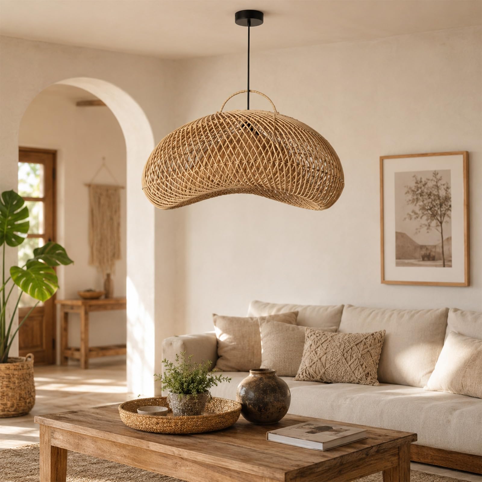 Alpinaluz Lampa Wisząca Sufitowa E27 Naturalny Rattan Jak Wiklina 50 cm