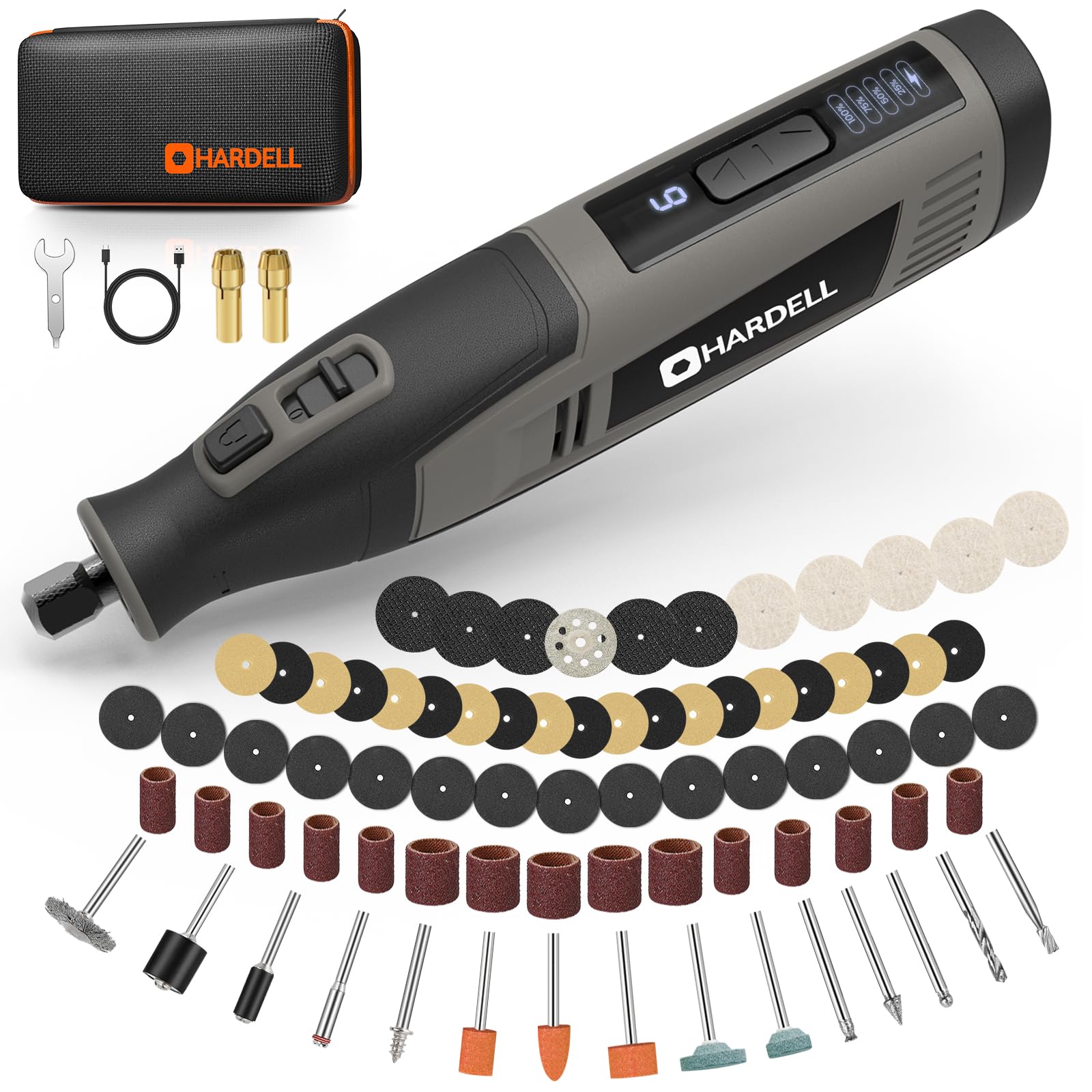 Herramienta Rotativa Inalámbrica con 80 Accesorios - Mini Amoladora Eléctrica con Batería 4000mAh, 6 Velocidade (8000-28000 RPM), Carga Rápida Type-C para Cortar, Taladrar, Tallar y Manualidades DIY