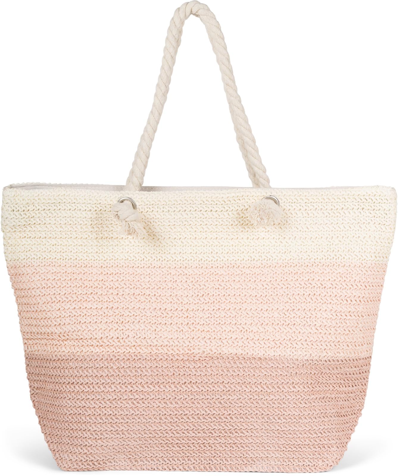 styleBREAKER Bolso de playa de paja para mujer con patrón de rayas de 3 colores, bolso de mimbre con cremallera, bolso de hombro 02012406