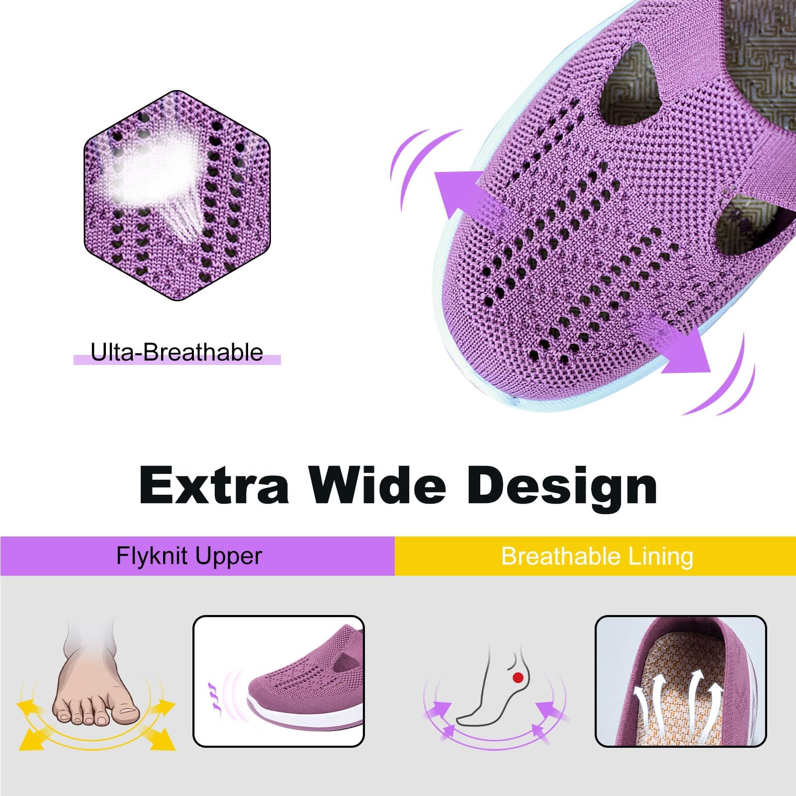Zapatos Ortopédicos para Mujer con Malla Sin Cordones Antideslizantes Plataforma Ligeras