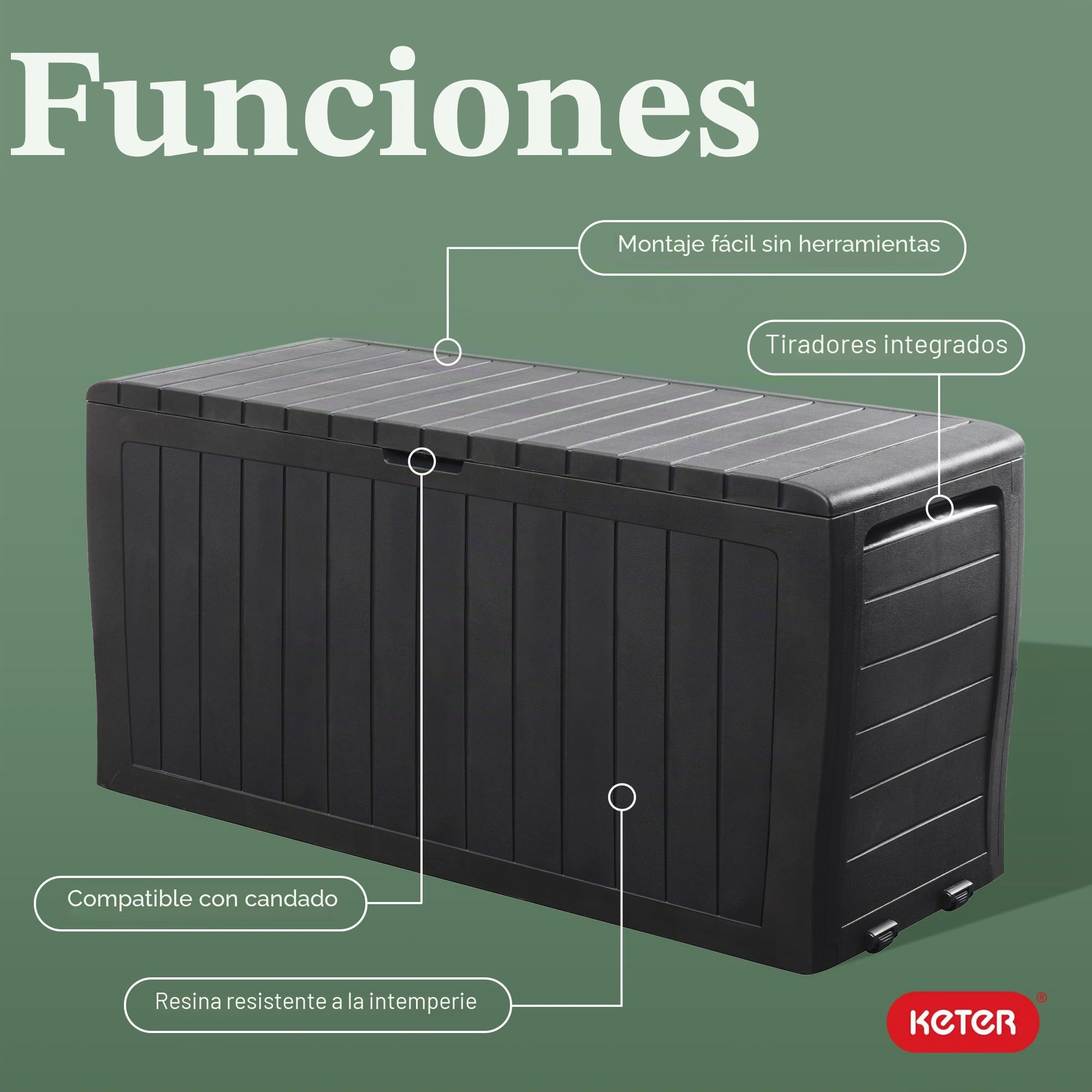 Keter Marvel Plus Arcón de resina de 3785 l para organización y almacenamiento de muebles de patio, cojines exteriores, almohadas decorativas, herramientas de jardín y juguetes de piscina, gris oscuro