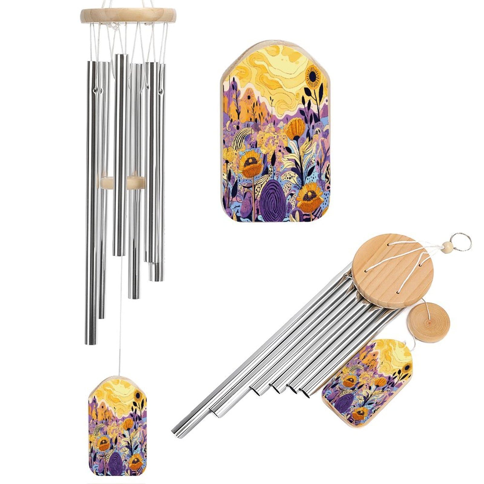 Btcowzrv Style Hand Drawn Flowers Wind Chimes For Outside, Hanging Windchimes With 6 Aluminum Tubes, Memorial Wind Chime For Patio Backyard Garden And Outdoor Decor