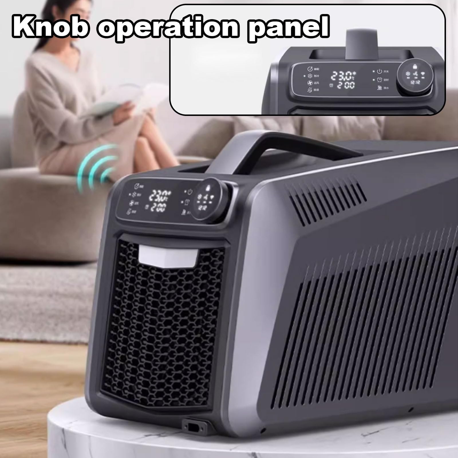 Mały przenośny klimatyzator z przyciskiem sterujący, chłodzący 1600 W do sypialni, biura, konstrukcja z górnym uchwytem