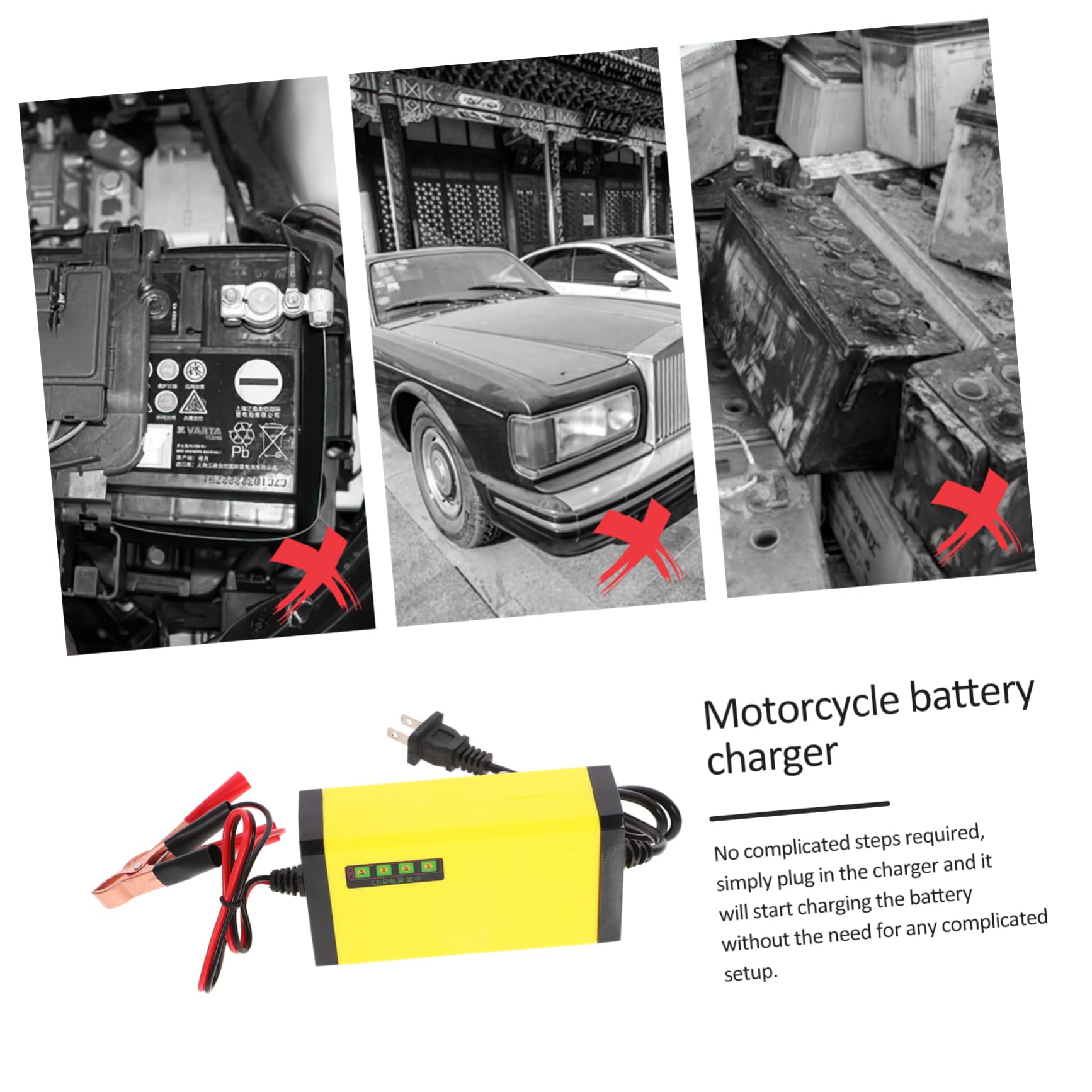 SOESFOUFU 12V Motorcycle Battery Charger with Power Display Portable Automotive Battery Maintainer for Easy Plug and Play Operation Compatible with Various Motorcycles