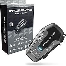 INTERPHONE U-COM 6R Single Motorcycle Intercom for Pilot and Pilot Communication, Motorcycles and Passengers up to 1 Km, Bluetooth 5.1 Helmet Intercom for GPS and Calls, 15 Hours Autonomy and IP67
