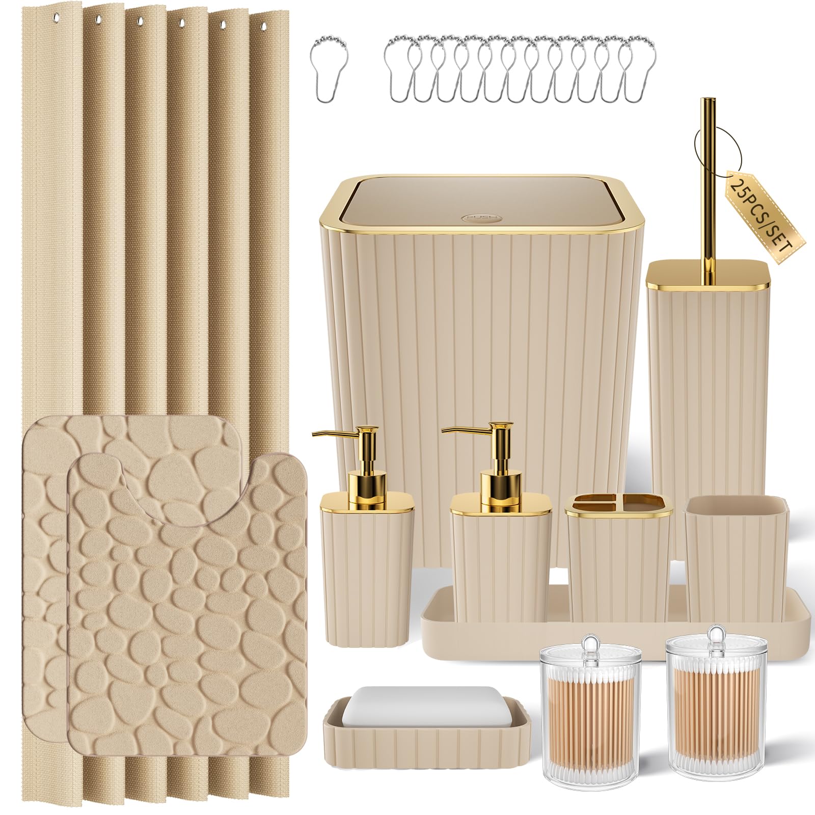 XLHOMO 25PC Beige and Gold Bathroom Accessories Set
