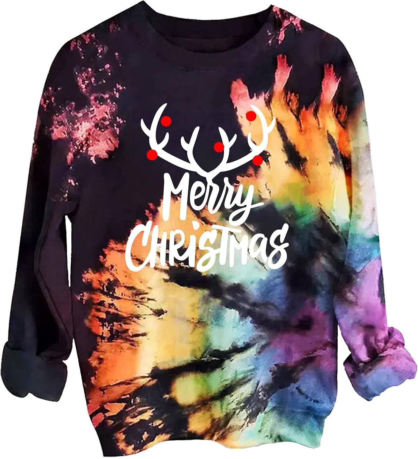 Long Sleeve Shirts for Women Dressy Casual Merry Christmas Letter Print Fall Sweaters Tie Dye Crewneck Sweatshirts Top : Sports & Outdoors