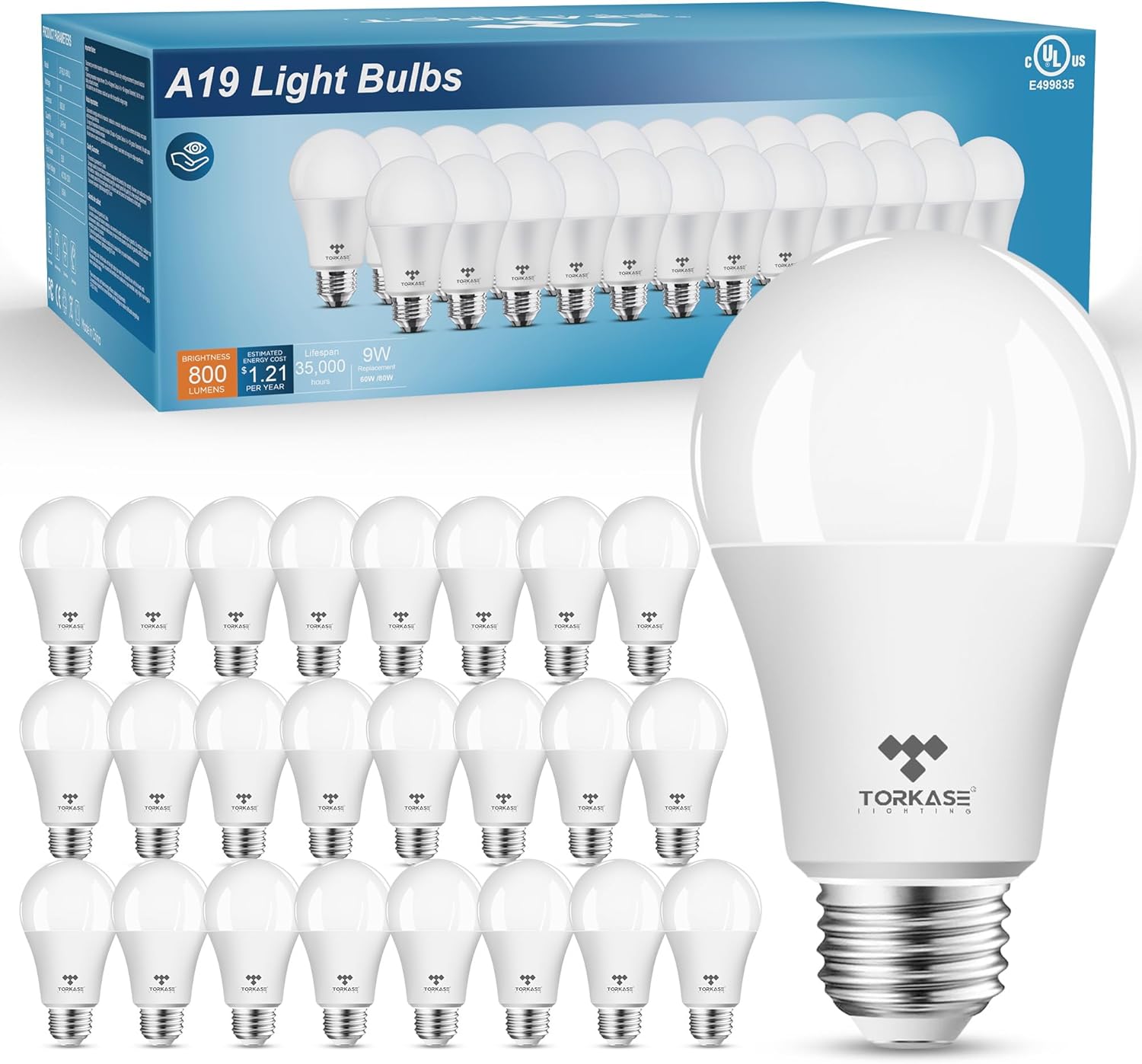 Torkase Light Bulbs, 9-Watt (80 Watt Equivalent), Standard A19 LED Bulbs, Non-Dimmable, E26 2700K Soft White,Energy Efficient Frosted LED Light Bulbs,Flicker Free,UL Listed-24-Pack