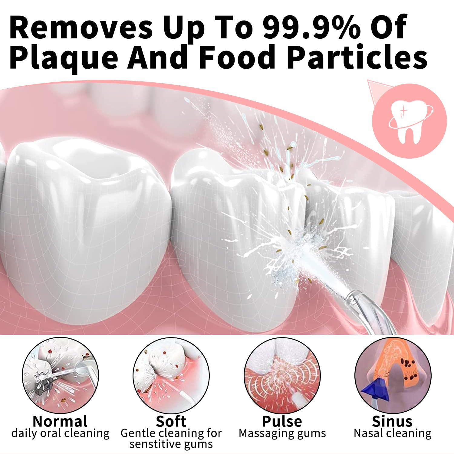JIMOK Irrigador dental de agua inalámbrico para dientes, irrigador oral portátil, 4 modos con bricolaje, 6 puntas de chorro, tanque de agua extraíble para una fácil limpieza, funda portátil para