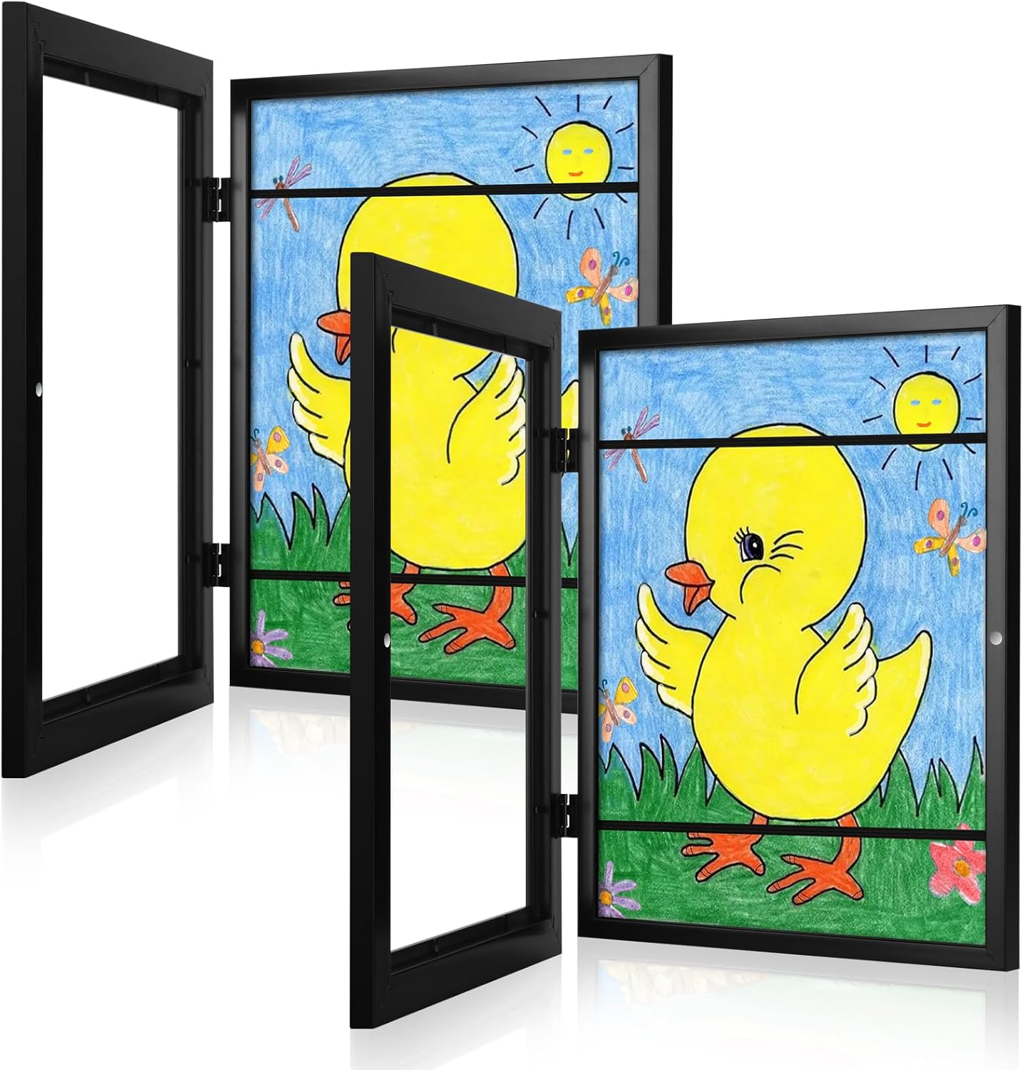 [2Pack] Kids Art Frames, 9x12 Front Opening Kids Artwork Frames Changeable, Black Artwork Display Storage Frame for Wall, Holds 50 Pcs, for 3D Picture, Crafts, Children Drawing, Hanging Art, Portfolio Black 9x12"