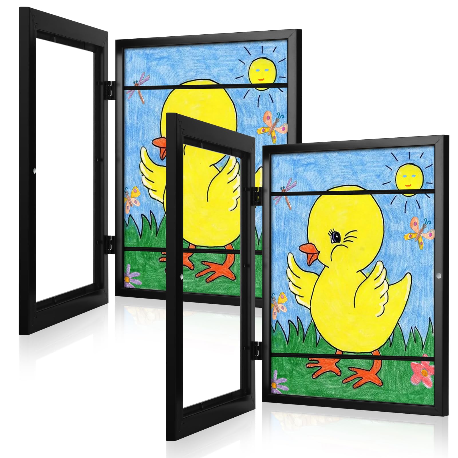 [2Pack] Kids Art Frames, 9x12 Front Opening Kids Artwork Frames Changeable, Black Artwork Display Storage Frame for Wall, Holds 50 Pcs, for 3D Picture, Crafts, Children Drawing, Hanging Art, Portfolio