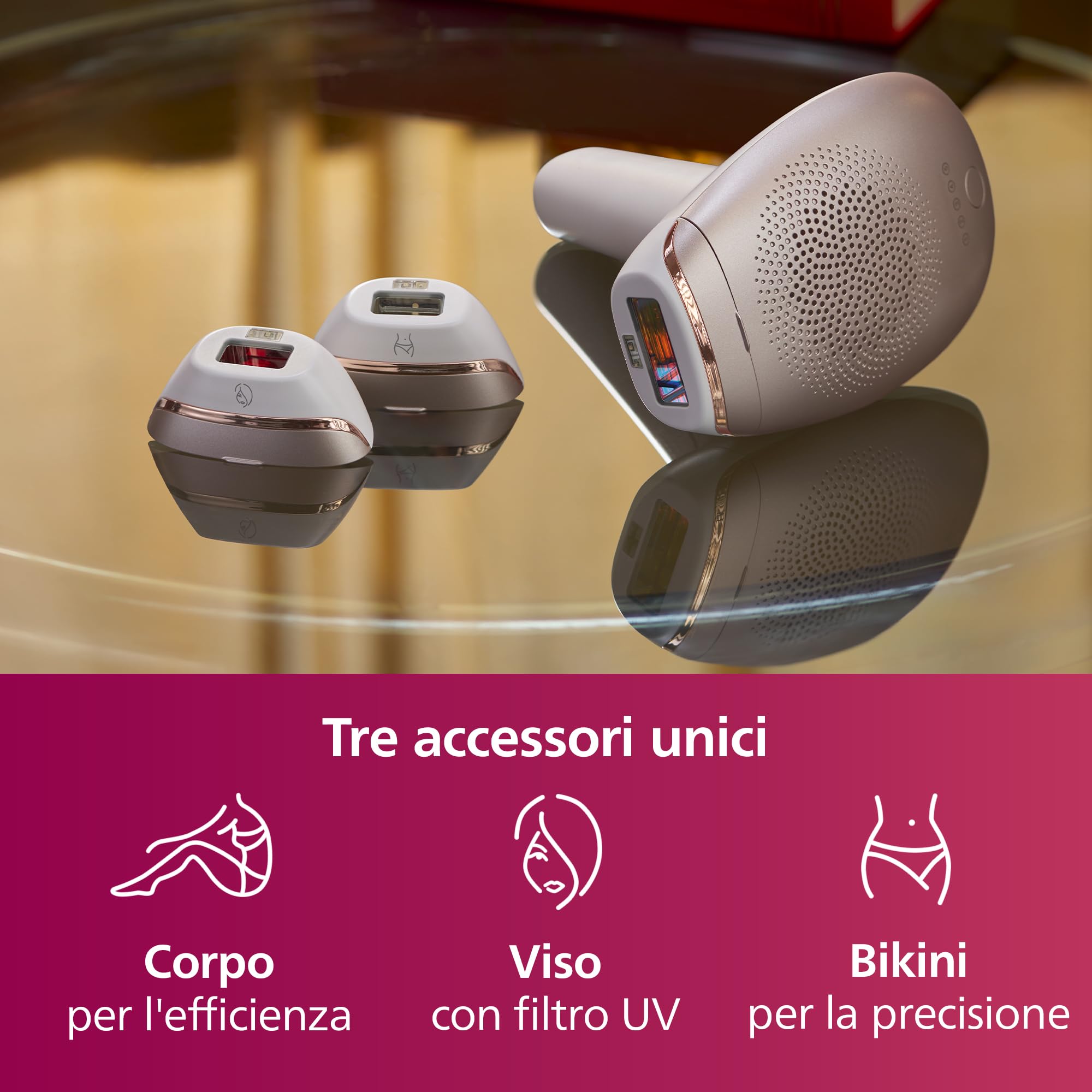 Philips Lumea 7000 Series,dispositivo di epilazione IPL, alternativa ai dispositivi di epilazione laser, 3 accessori per viso, corpo e zona bikini, modello SC1999/00