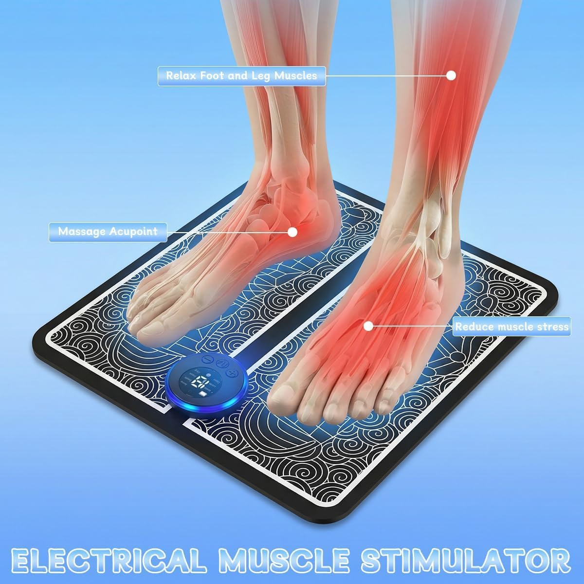 Foot Massager with Remote Control, Foot Stimulating Massage Mat Improves and Promotes Muscle Stimulator for Neuropathy & Recovery, 8 Modes 19 Levels, Foot Mat System for Pain Relief