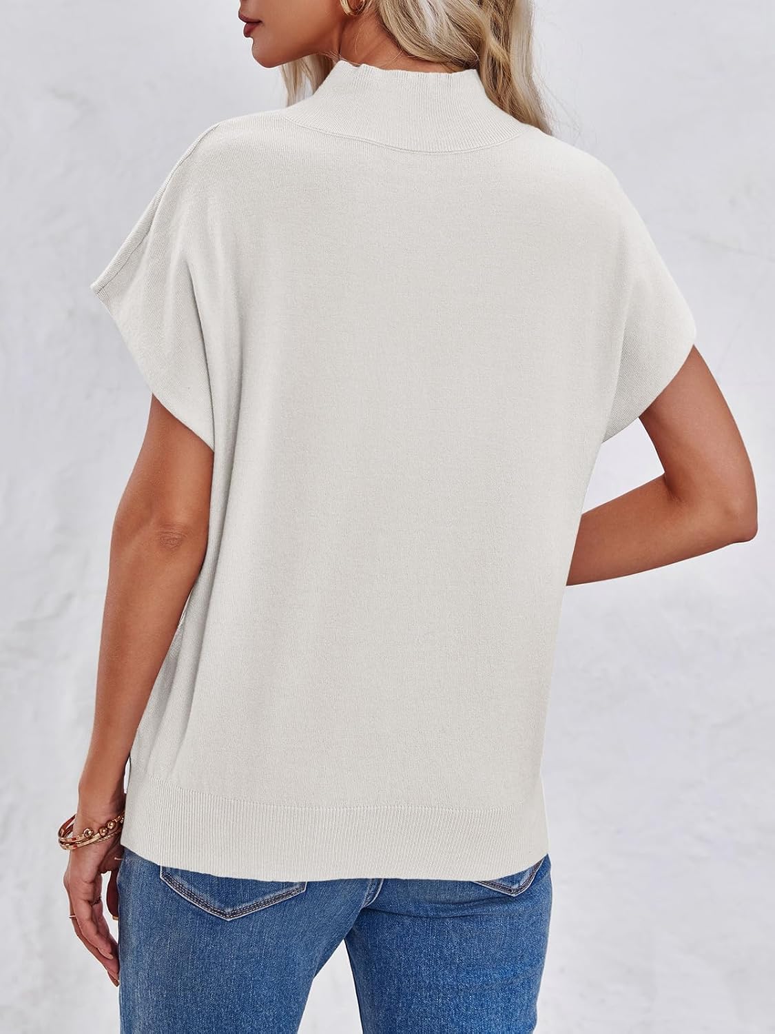 Saodimallsu Womens Summer Cap Sleeve Tops Mock Neck Knit Sweater Vest Sleeveless Work Elegant Shirts - Image 5