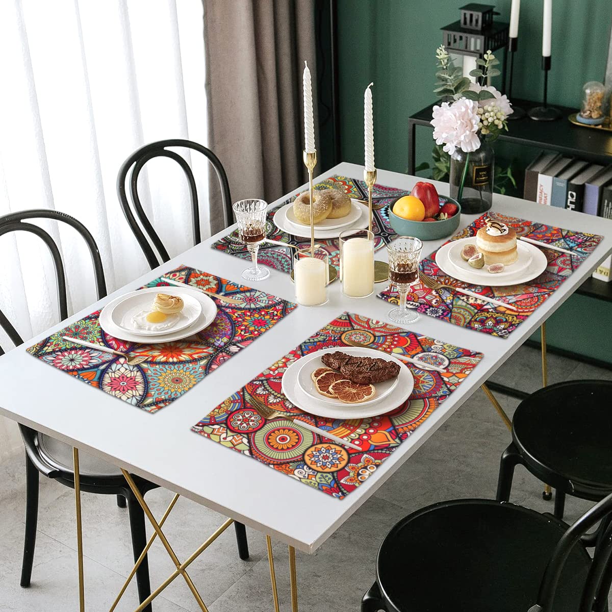 Tovagliette Mandala Set Di 4 - Tovagliette In Lino Impermeabili Antiscivolo 45x32 Cm - Foto 3