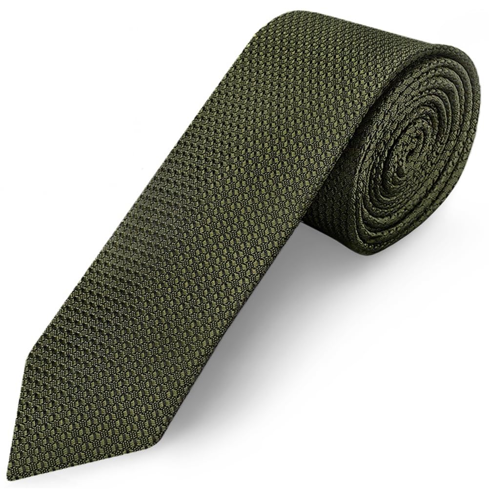 Ties R Us Men's Olive Green Textured Skinny Tie