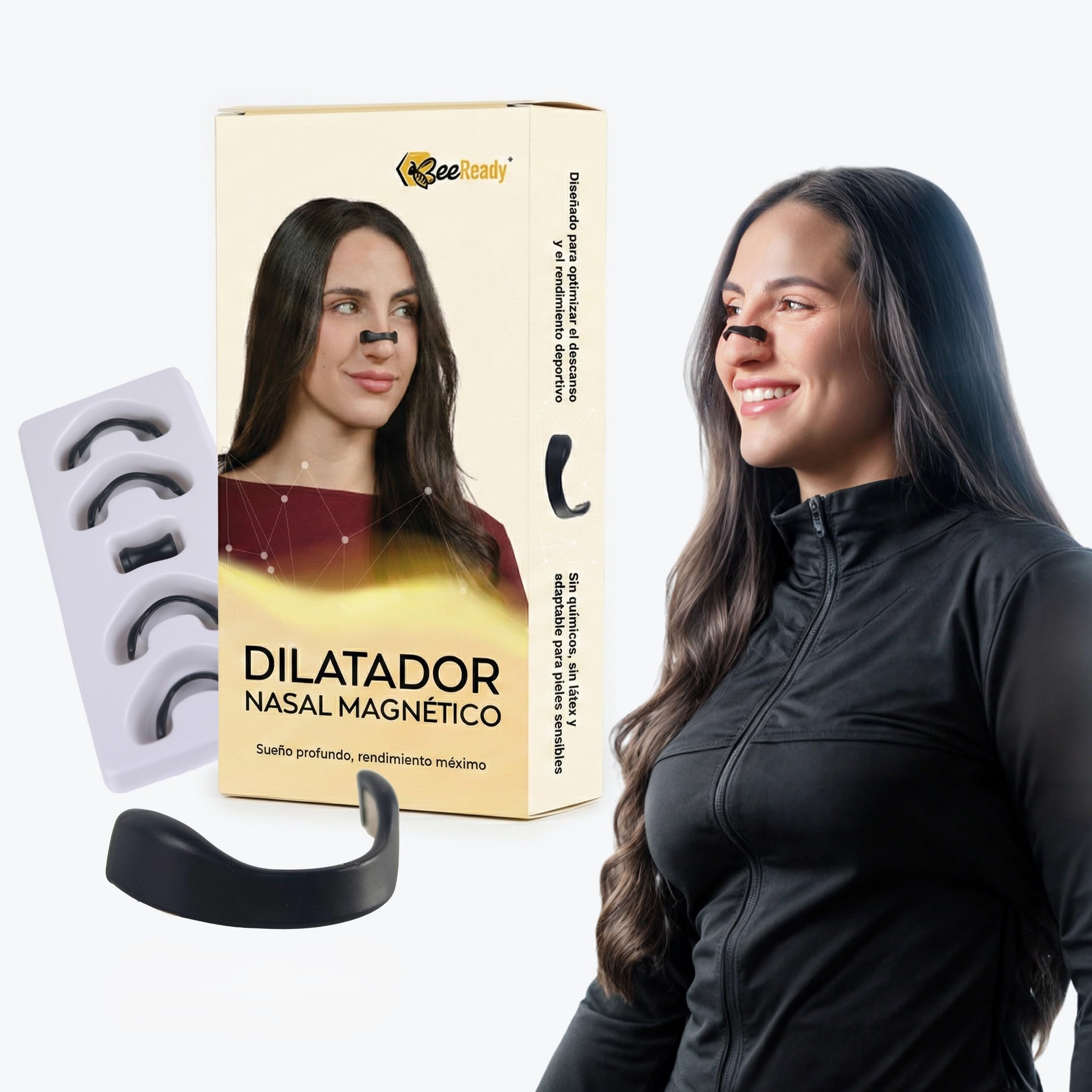 Dilatador Nasal Magnético – Tiras nasales magnéticas para dormir, antirronquidos y deportivas – Negro, potentes imanes y TOALLITAS LIMPIADORAS – 60 parches - "30 días"