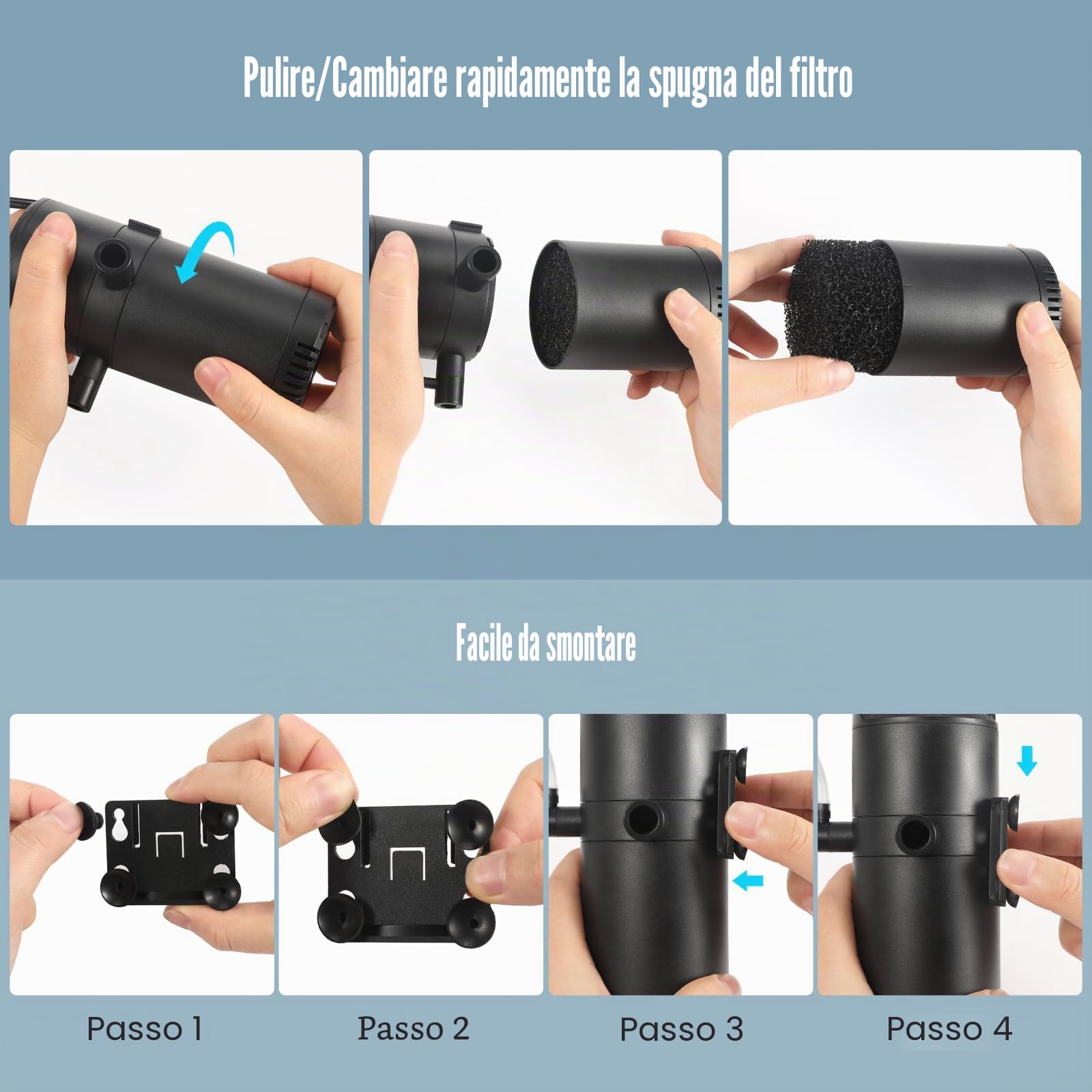 Filtro interno per acquario con flusso da 8 W 500 L/H per acqua pulita, flusso d'aria regolabile, basso rumore, onde e silenzioso