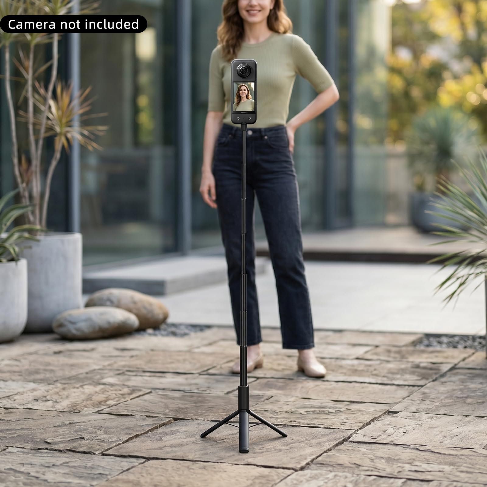 Bastone per selfie con treppiede, 122 cm, in lega di alluminio, supporto