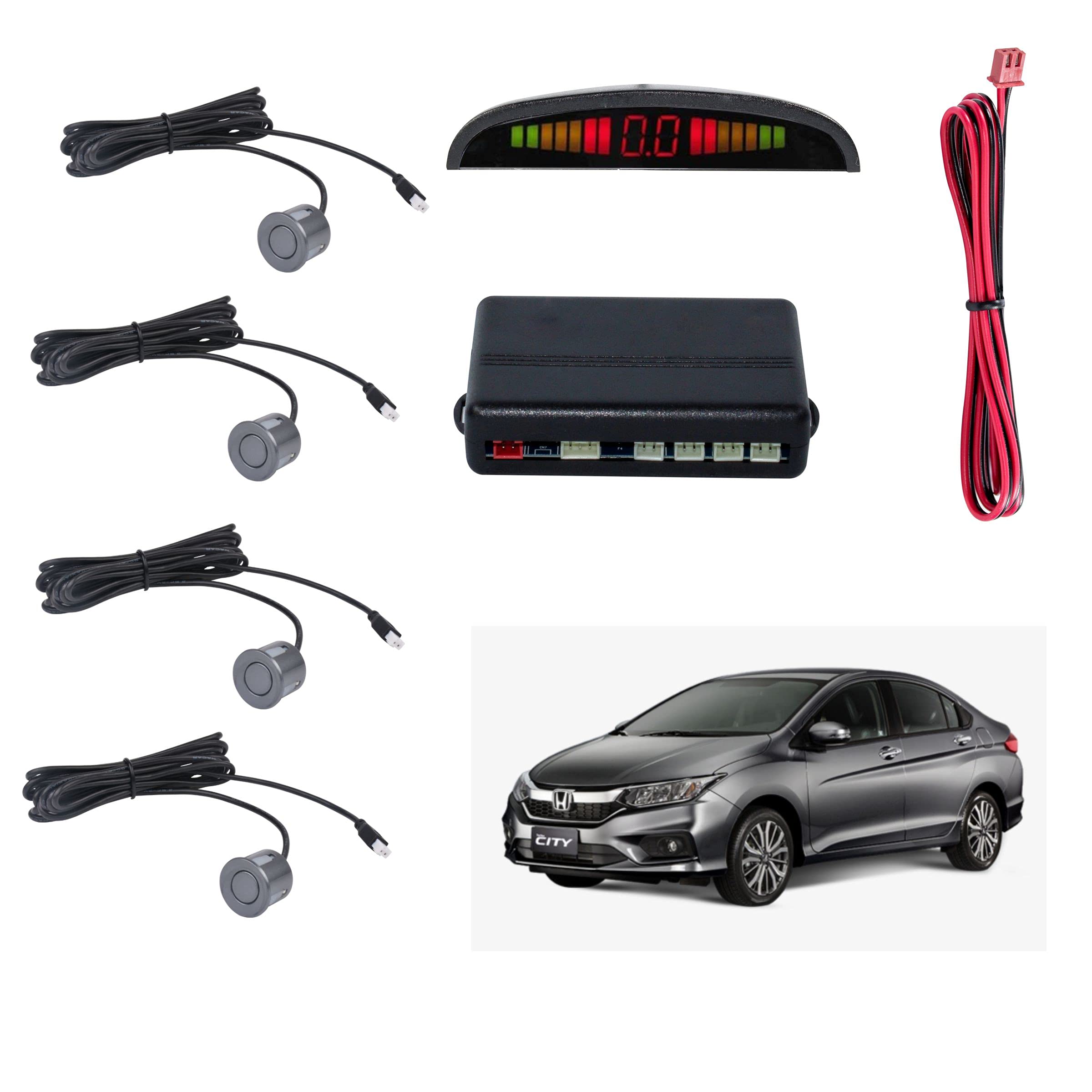Car Reverse Parking Sensor with LED Display 4 Sensor Reverse Parking Auto Radar Detectors For Honda City IV-TEC (Silver)-picture-17