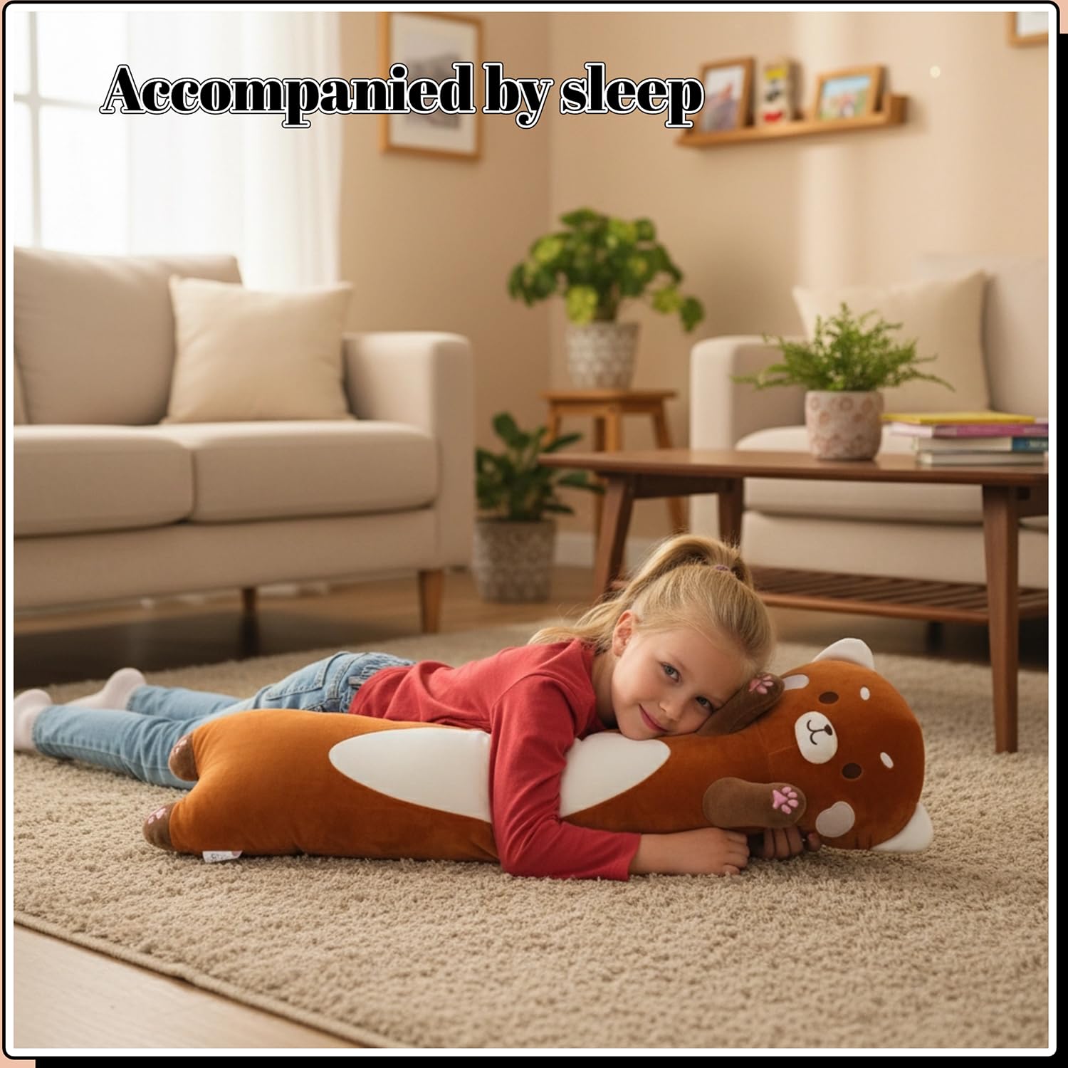 ZOMAXTOY Red Panda Stuffed Animal Pillow, Long Red Panda Plush Toy, Super Soft Hugging Pillow for Kids & Adults - Image 2