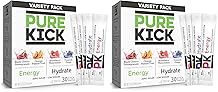 PURE KICK Energy and Hydrate Singles To Go Drink Mix Variety Pack, Black cherry Pomegranate, Orange Passion Fruit, Strawberry watermelon and Concord Grape Pack of 60