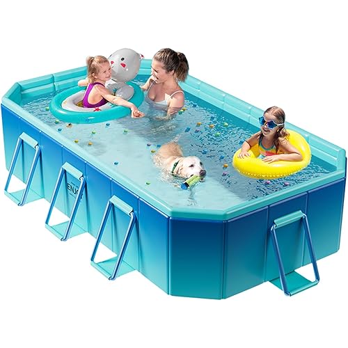 Foldable Pool, Non-Inflatable Swimming Pool for Kids, Adults and Pets,Large Foldable Pool with Equipped with Sturdy Metal Brackets, Suitable for Outdoor Backyard Gardens 116" × 65" × 19"