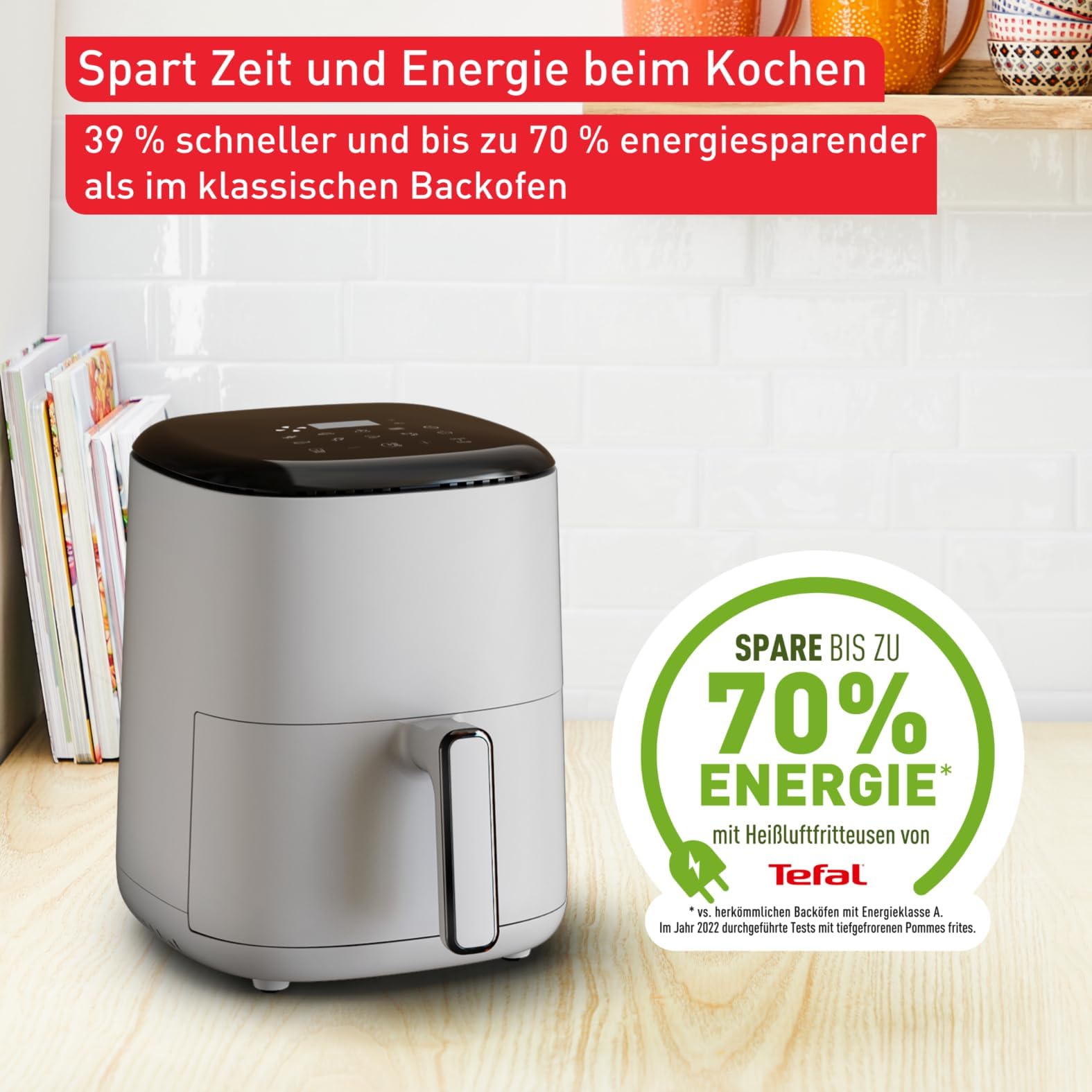 Tefal Easy Fry Compact Heißluftfritteuse/Airfryer 3 L, Hellgrau – kompakt für 1–4 Personen, 10 Programme mit Touch-Display, antihaftbeschichtet, energiesparend, gesund & knusprig genießen, EY145A