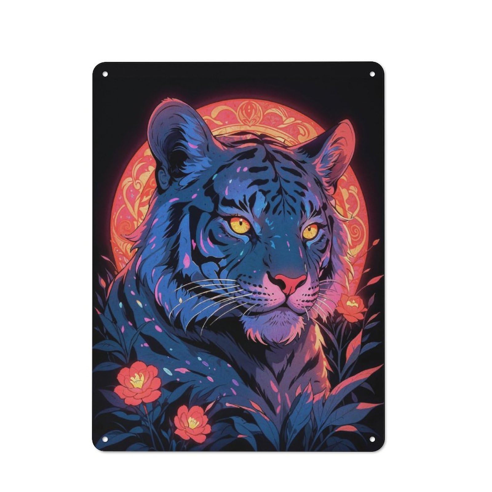 Junmoney Neon Tiger Portrait Retro Tin Wall Plaque 40X30cm For Studio Or Craft Room, Winter Wall Decor For Creative-Space Collectors