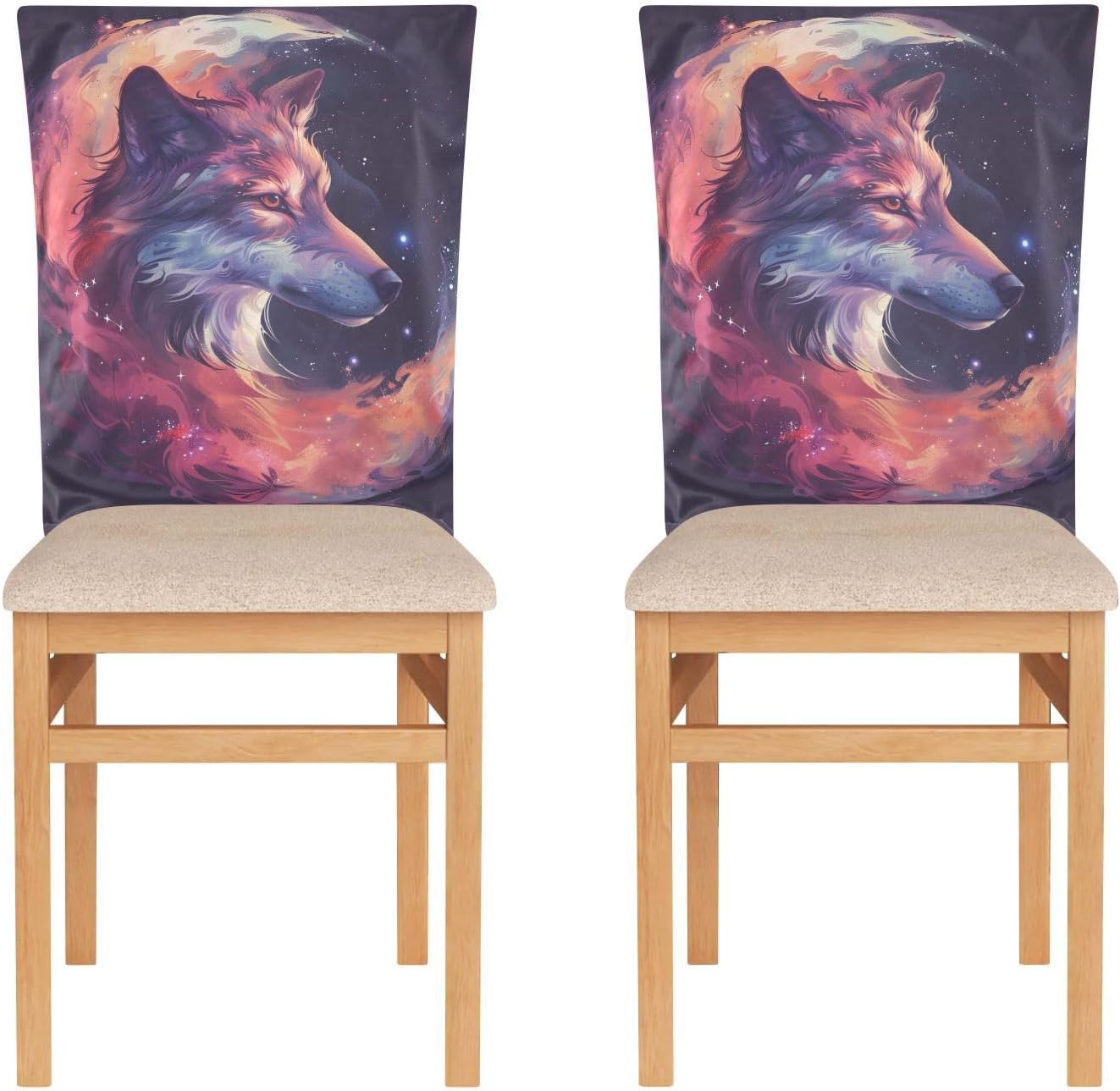 ALAZA Wolf in The Galaxy Chair Back Cover Set of 6, Washable Reusable Removable Chair Slipcovers Decorative Chair Cover for Home Kitchen Wedding Party
