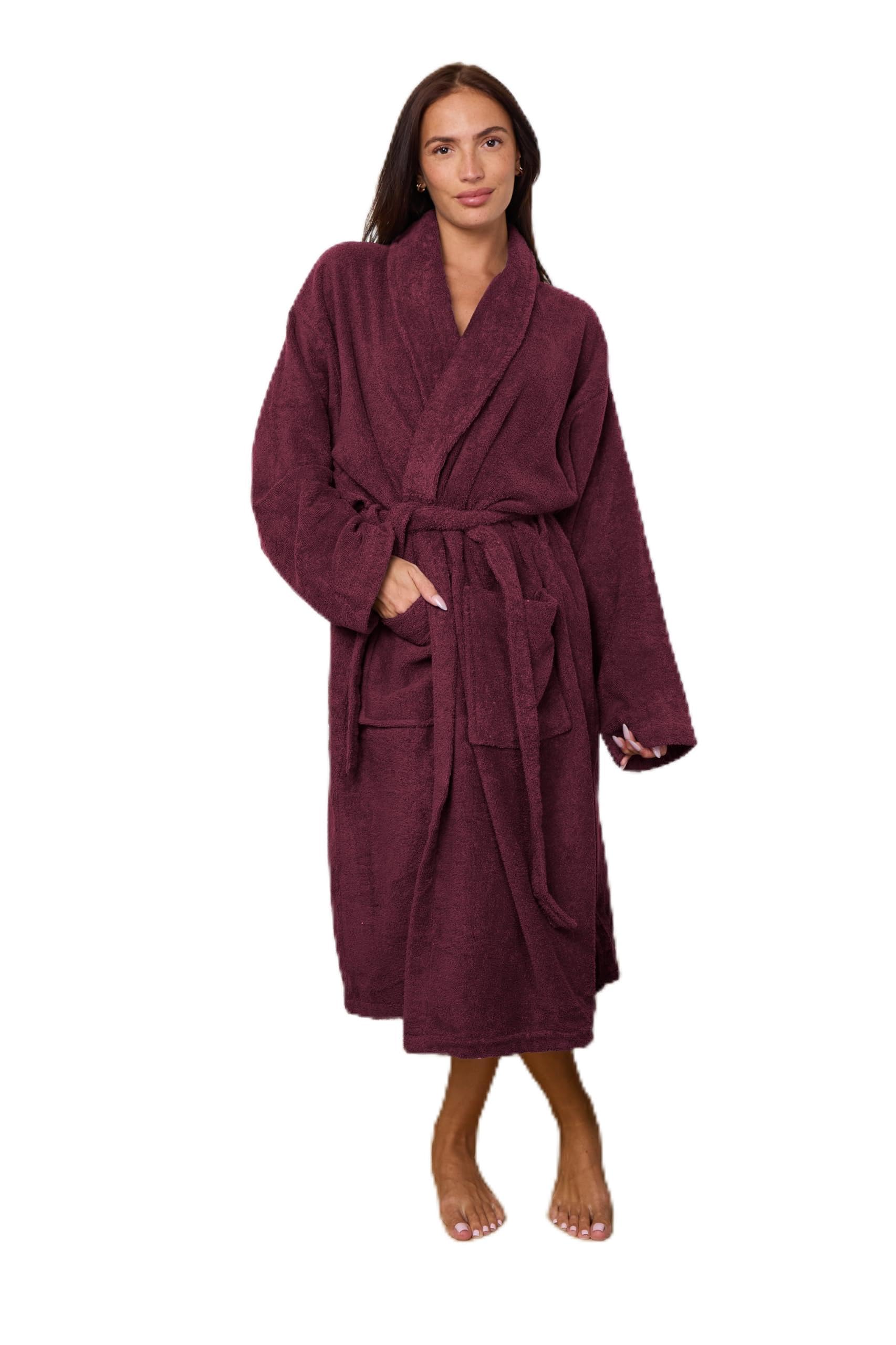GC GAVENO CAVAILIA Terry Bathrobe Men Women | Shawl Collar Flannel Bath Robes for Men Ladies | Terry Towelling Dressing Gowns Womens Bath Robe Spa Hotel Nightwear, Burgundy