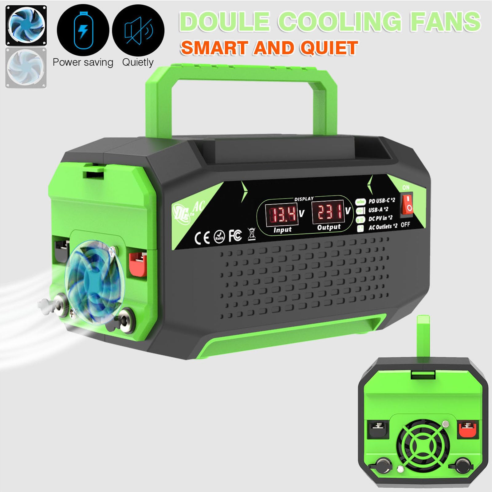 Generic Design Compatto con Inverter per Auto da 300 W con Porte di Ricarica Rapida per Smartphone e Laptop, Ideale per Viaggiatori e Primi Soccorritori