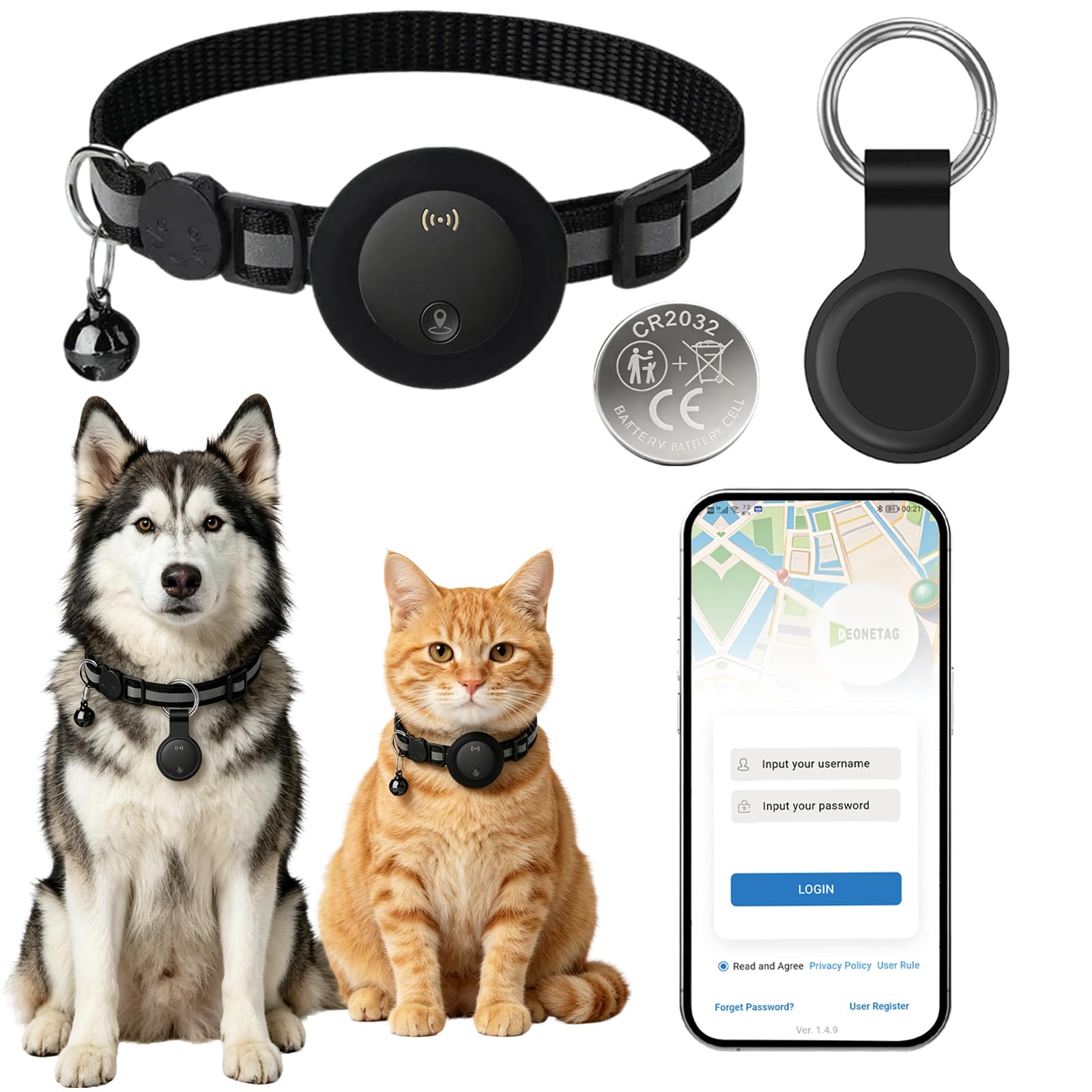 Cat GPS Tracker No Subscription Required Cat Collar Tracker Supports Android & iOS Dog Tracker with No Monthly Fees Activity History GPS Dog Tracker Real-time Location Tracking-Matte Black