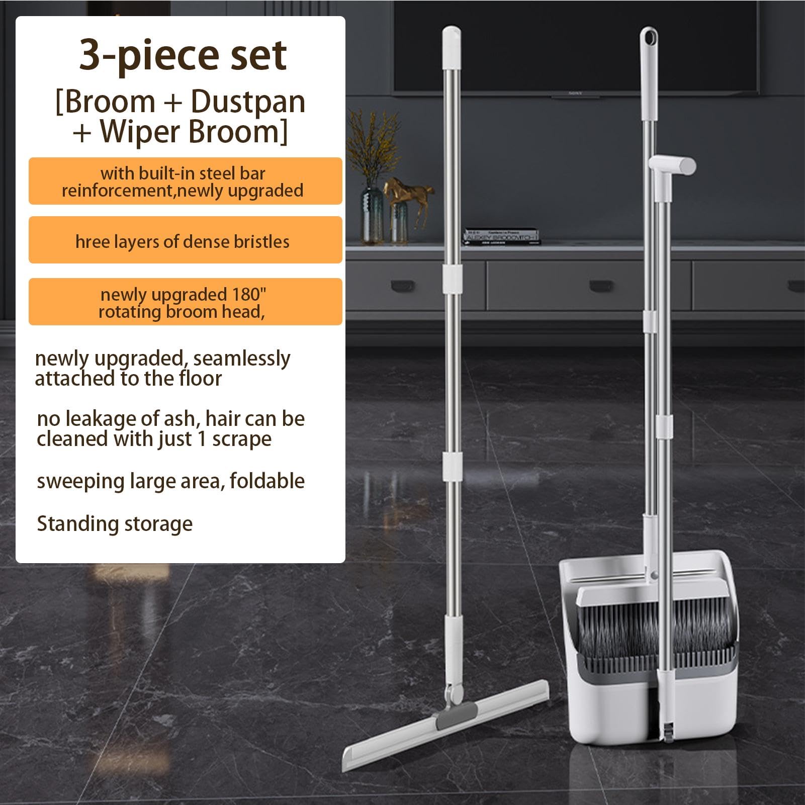 Besen und Kehrschaufel-Set für Zuhause Leichte Flexible Faltbare