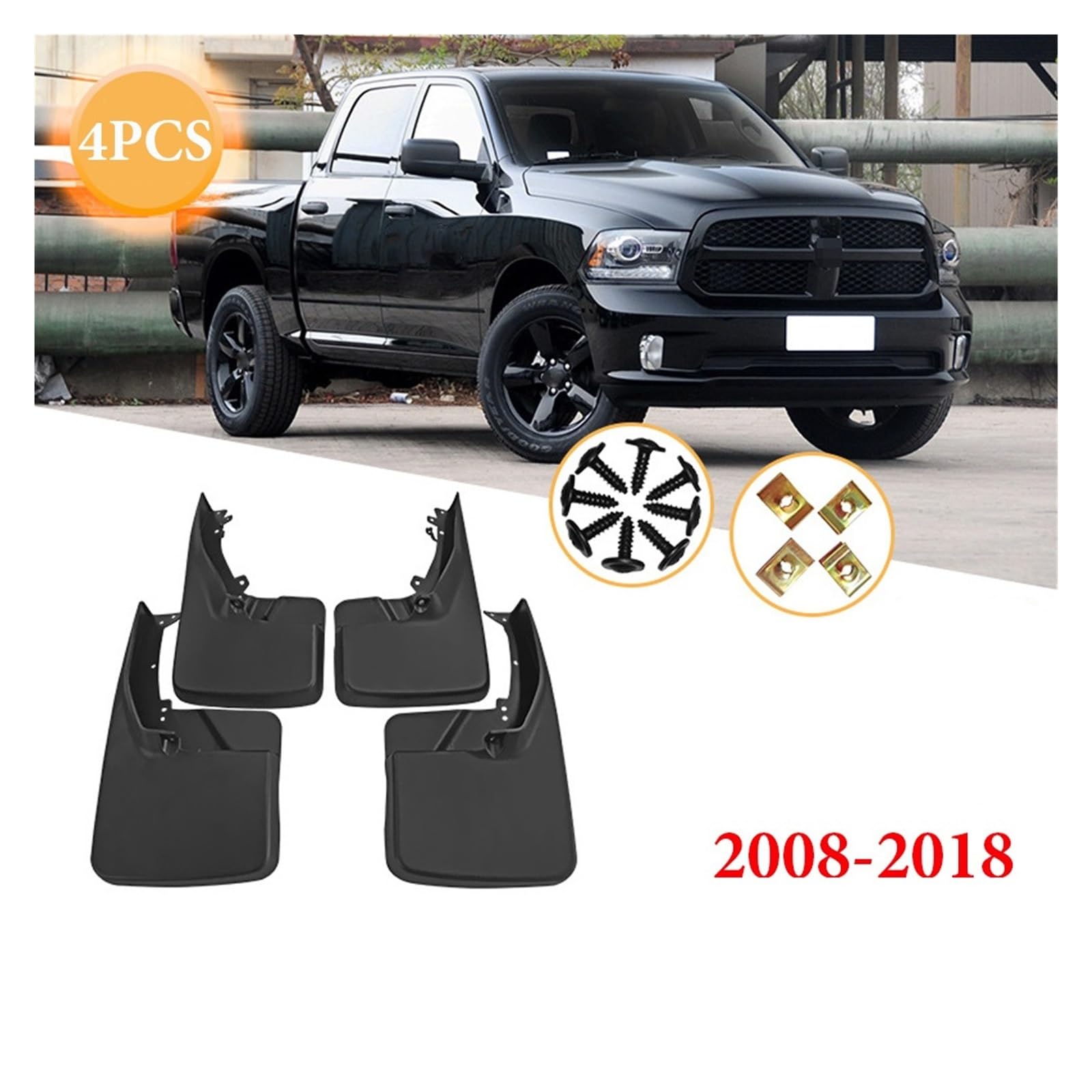 4 Pièces Bavettes Voiture Pour Dodge Ram 1500/2500/3500 2010-2018 - Garde-Boue Avant Arrière Protection Carrosserie