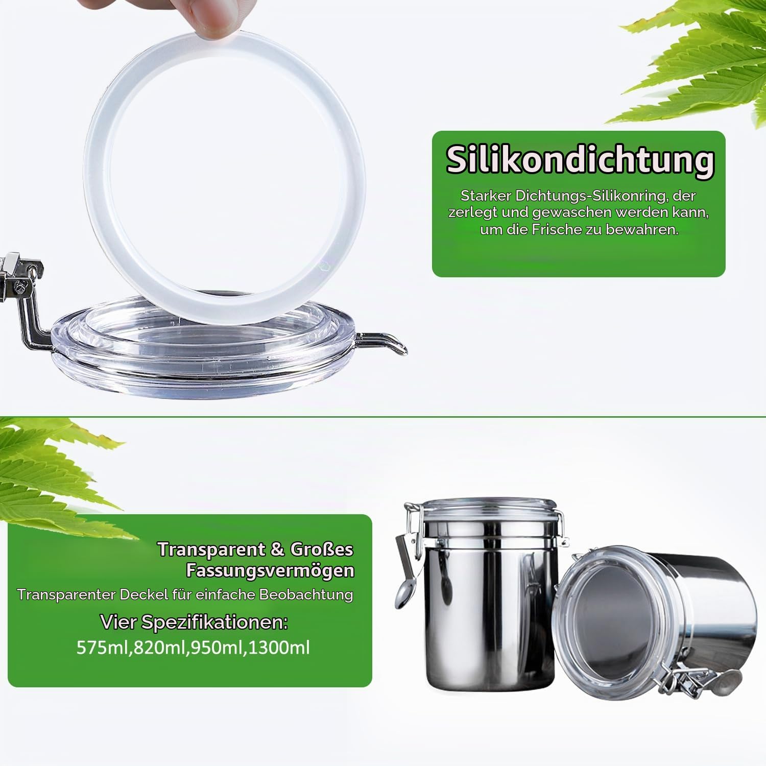 4x Edelstahl Kräuter Aufbewahrungsdose I Größe 4 Luftdichte Behälter für Kräuter +4 Pack Feuchtigkeitsregulierung mit 69% I Vorratsdosen mit Deckel Luftdicht für alle Trockenen Lebensmittel
