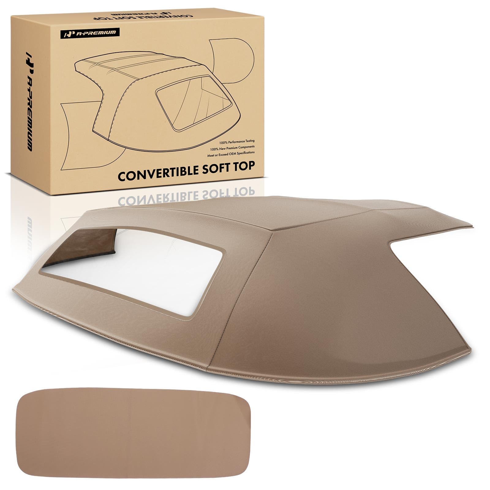 A-Premium Tan Convertible Soft Top with Plastic Window Compatible with Chevrolet Corvette 1986 1987 1988 1989 1990 1991 1992 1993 Convertible