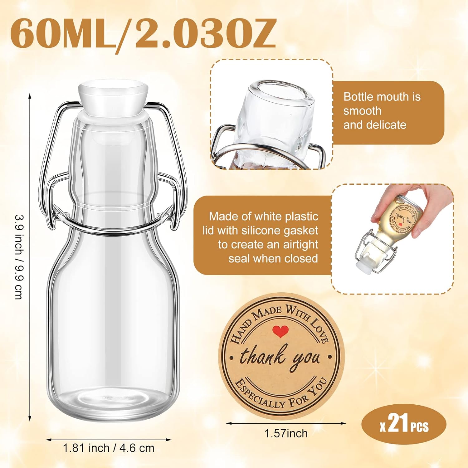 Queekay 20 Pack Mini Glass Bottles with Swing Top Lids, Airtight Flip Top Bottles for Vanilla Extract, Homemade Gifts, Party Favors(Cear,2 oz)