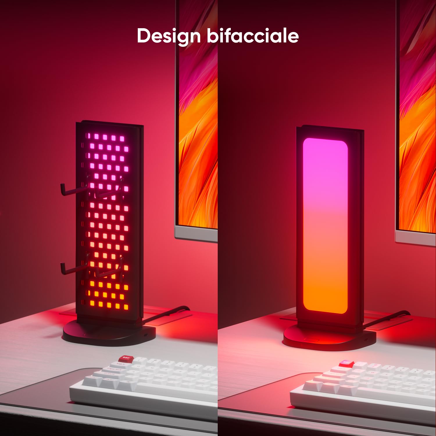 Nanoleaf Hub Luminoso per Gaming, Lampada Tavolo Intelligente RGB 3in1, Supporto Cuffie/Controller, Illuminazione Doppia Faccia, Dock USB-C, Sync Musica e Schermo via App, Luce Ambientale Gaming