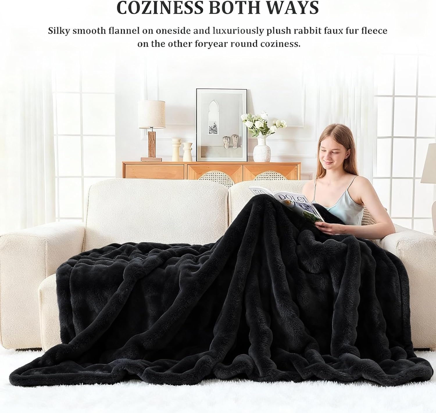 Faux Fur Twin Blanket for Couch, 1000 GSM Cozy Fuzzy Fluffy Soft Plush Thick Bubble Sherpa Blanket for Sofa Bedroom Living Room, Mothers Day Birthday Gifts for Women Home Decor - Image 4