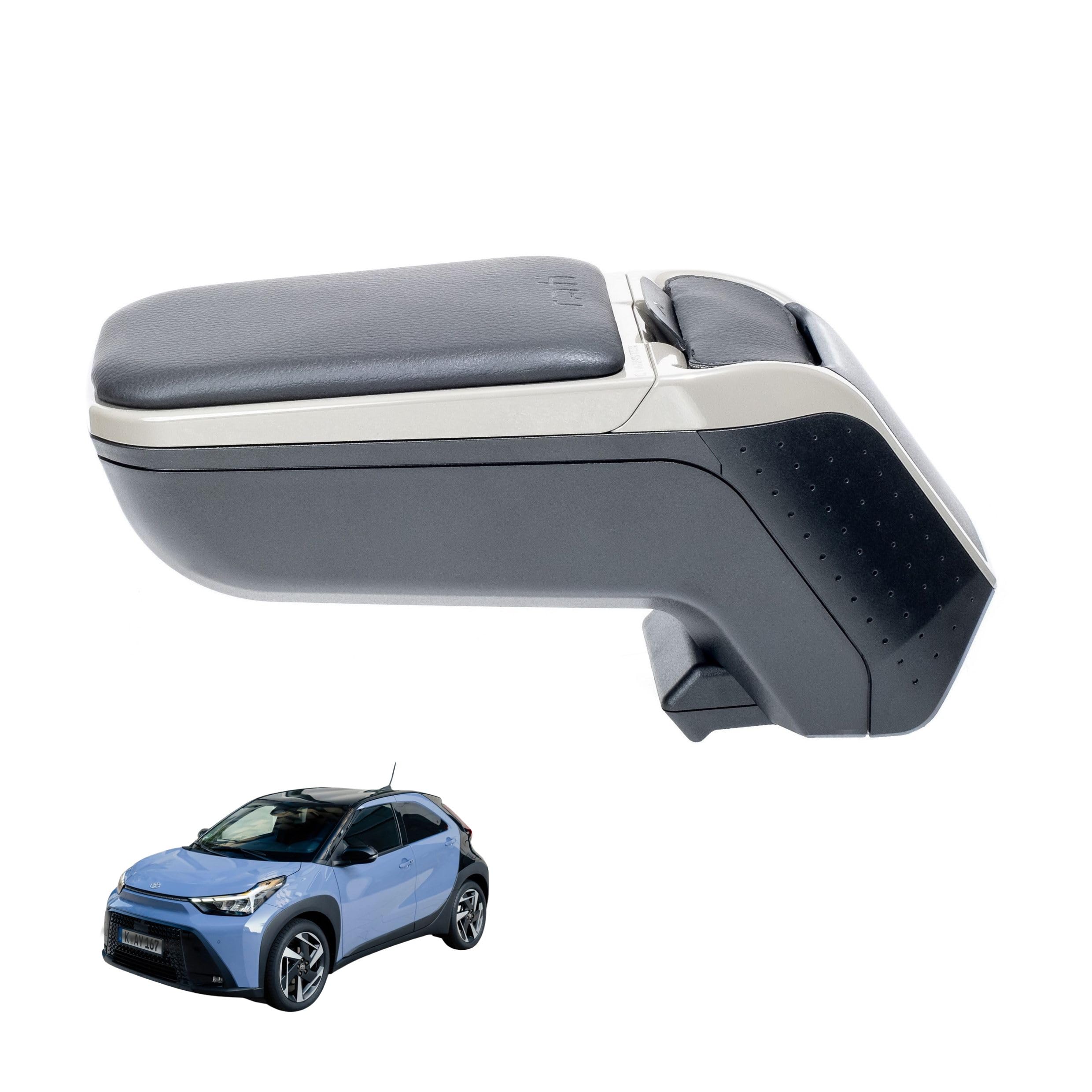 Rati Armster 2 Accoudoir adapté pour TOYOTA AYGO X HYBRID 2026- [gris,cuir végane] avec rangement pouvant être installé ultérieurement