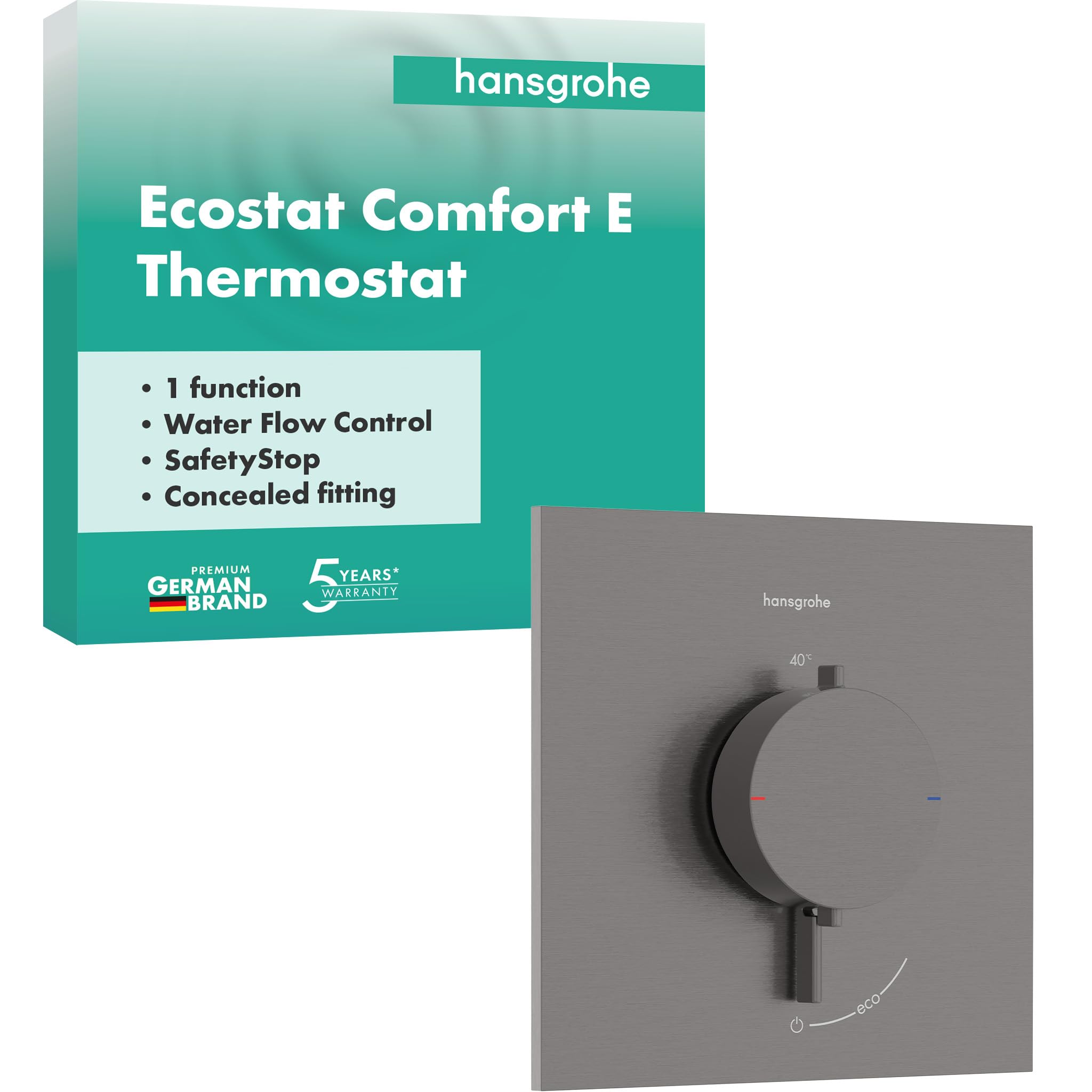 hansgrohe Ecostat Comfort E - Duschthermostat Unterputz, Duscharmatur mit Sicherheitssperre (SafetyStop) bei 40° C, Thermostat für die Dusche, für 1 Verbraucher, Brushed Black Chrome, 33710340