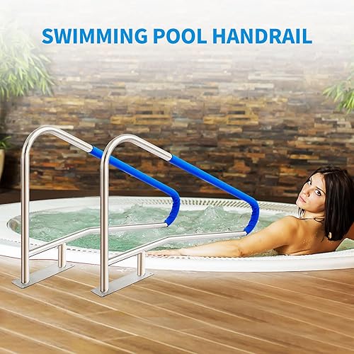 Miniatura 8 de Barandilla de piscina de 49 x 32 pulgadas, acero inoxidable 304, capacidad de carga de 250 libras, color plateado, a prueba de óxido, barandilla