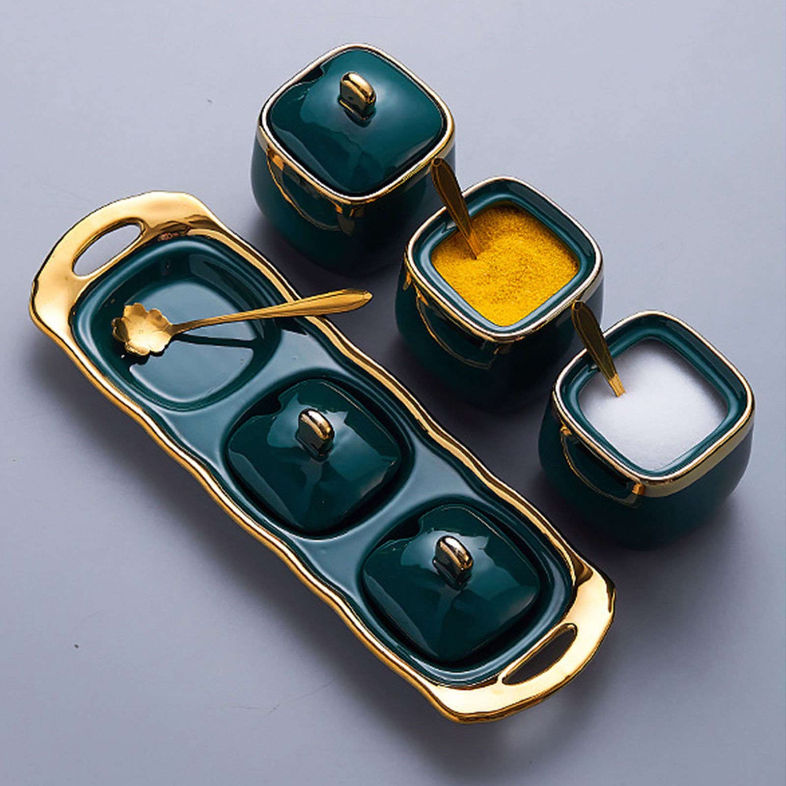 Sucrier en céramique avec couvercle et cuillère, sucrier Phnom Penh avec couvercle et cuillère, 3 ensembles de pots à sucre, pots à épices, pots à sel, pots à sucre en céramique colorés - Rouge - 3 en