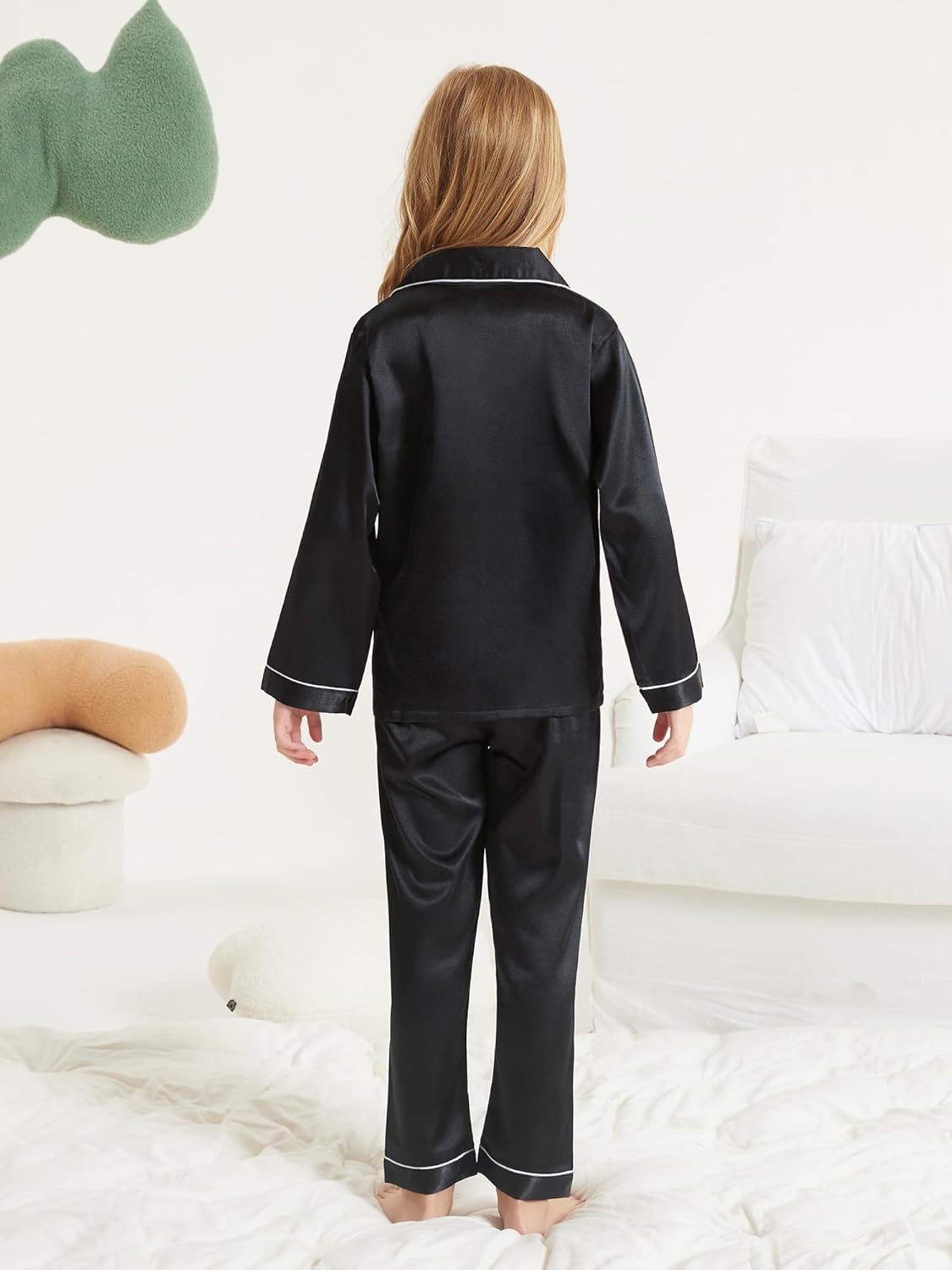 DIPUG Girls Silk Pajamas Set Satin Pjs for Kids Comfortable Nights Sleepwear - Image 3